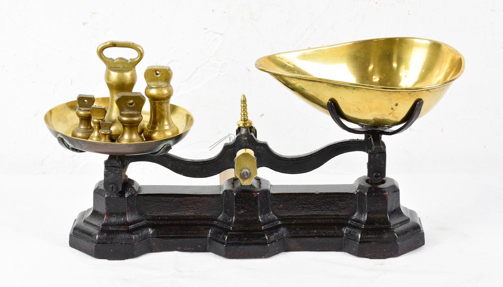 British Black Balance Scale With Brass Bell Weights (1 of 2)
