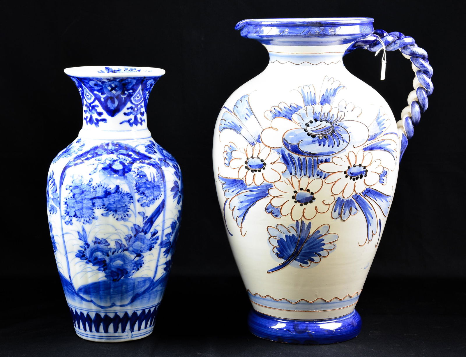 Large Italian Style Blue & White Pitcher & 1 Vase (1 of 2)