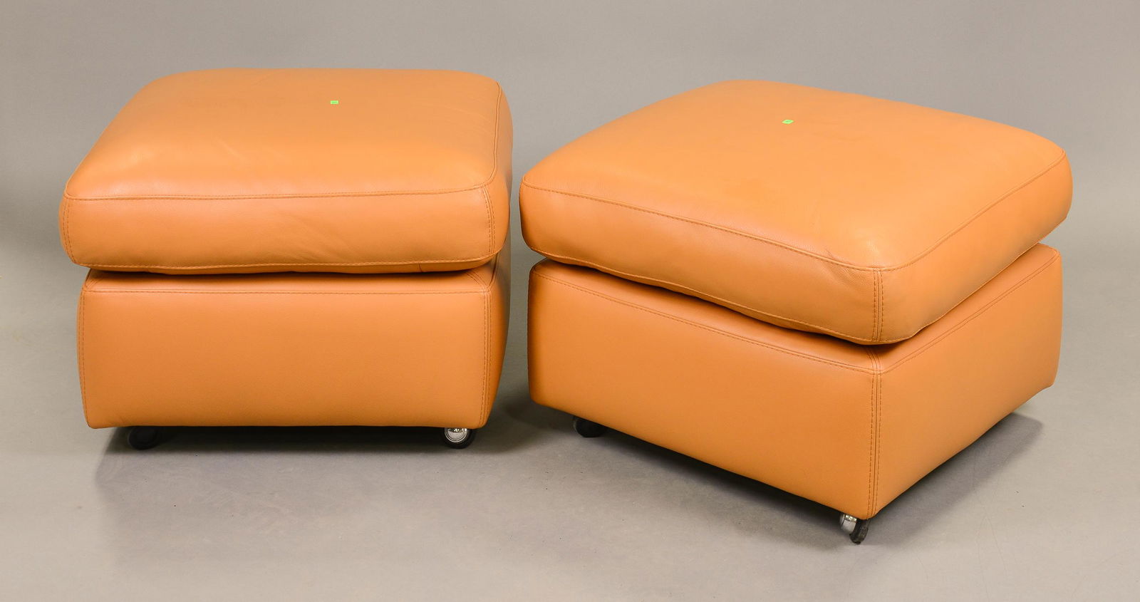 Pair Leather Rolling Ottomans / Stools (1 of 3)