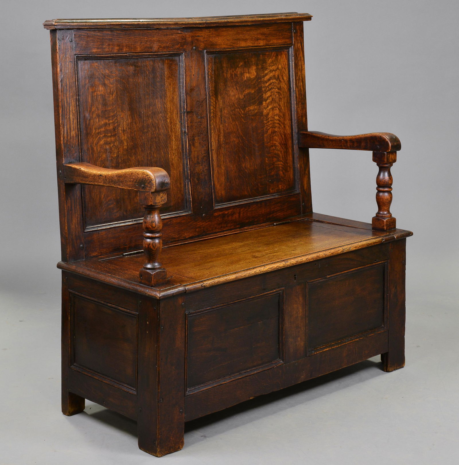 European Oak Lift Seat Arm Bench (1 of 3)