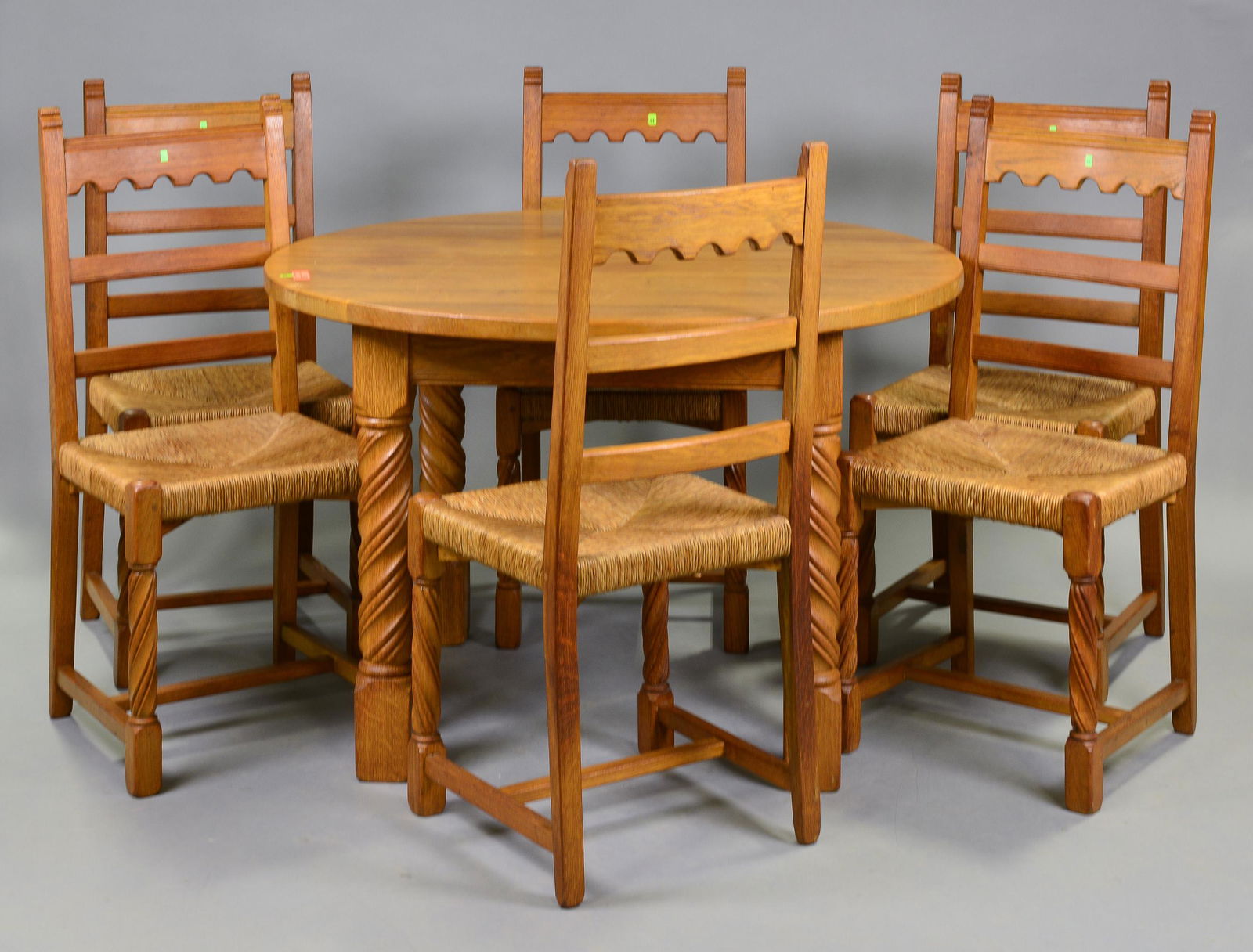 European Oak Round Table & 6 Rush Seat Chairs (1 of 5)