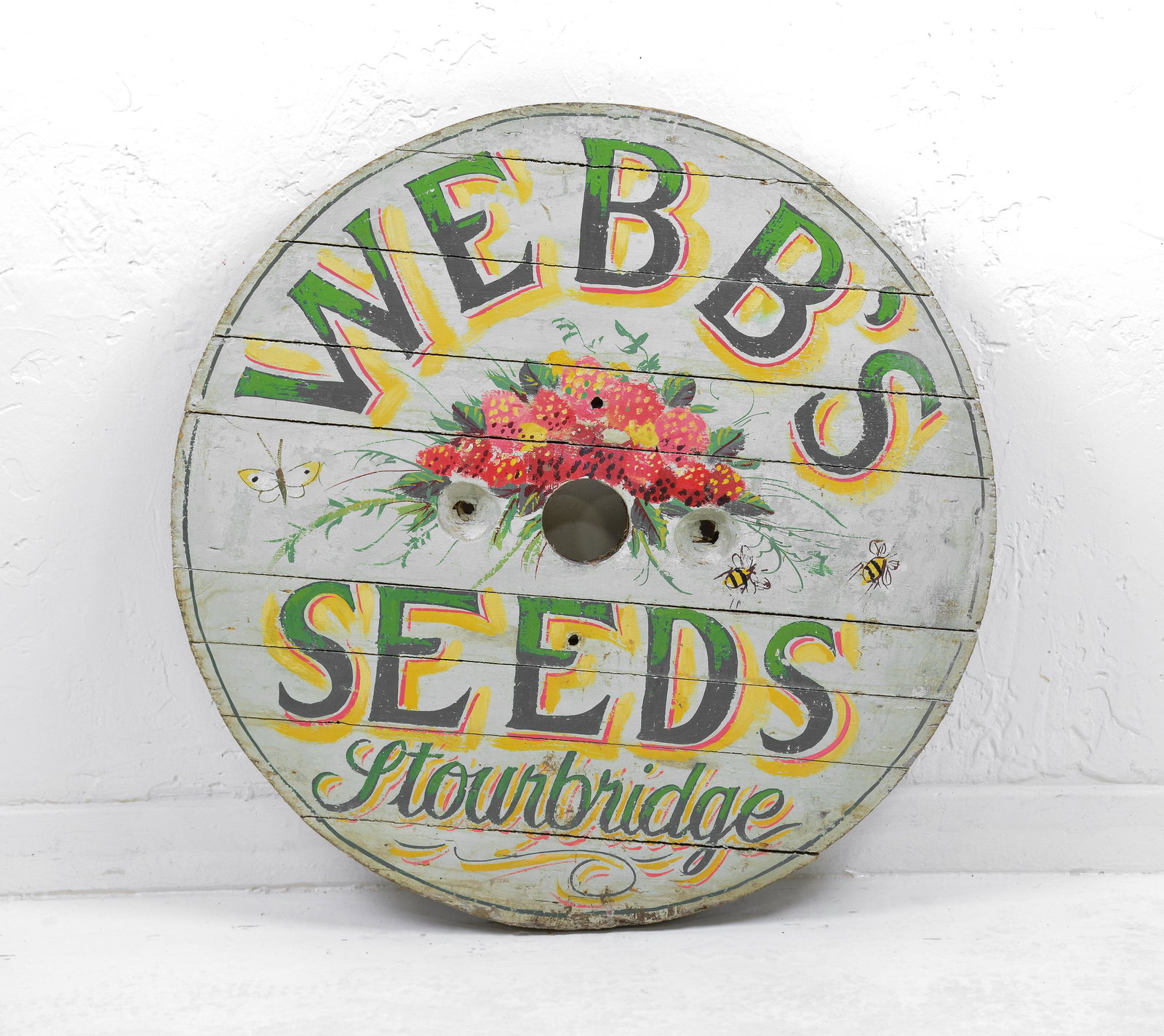 Painted Wooden Spool - Seeds Motif: Painted Wooden Spool - Seeds Motif -33 in round x 2 deep