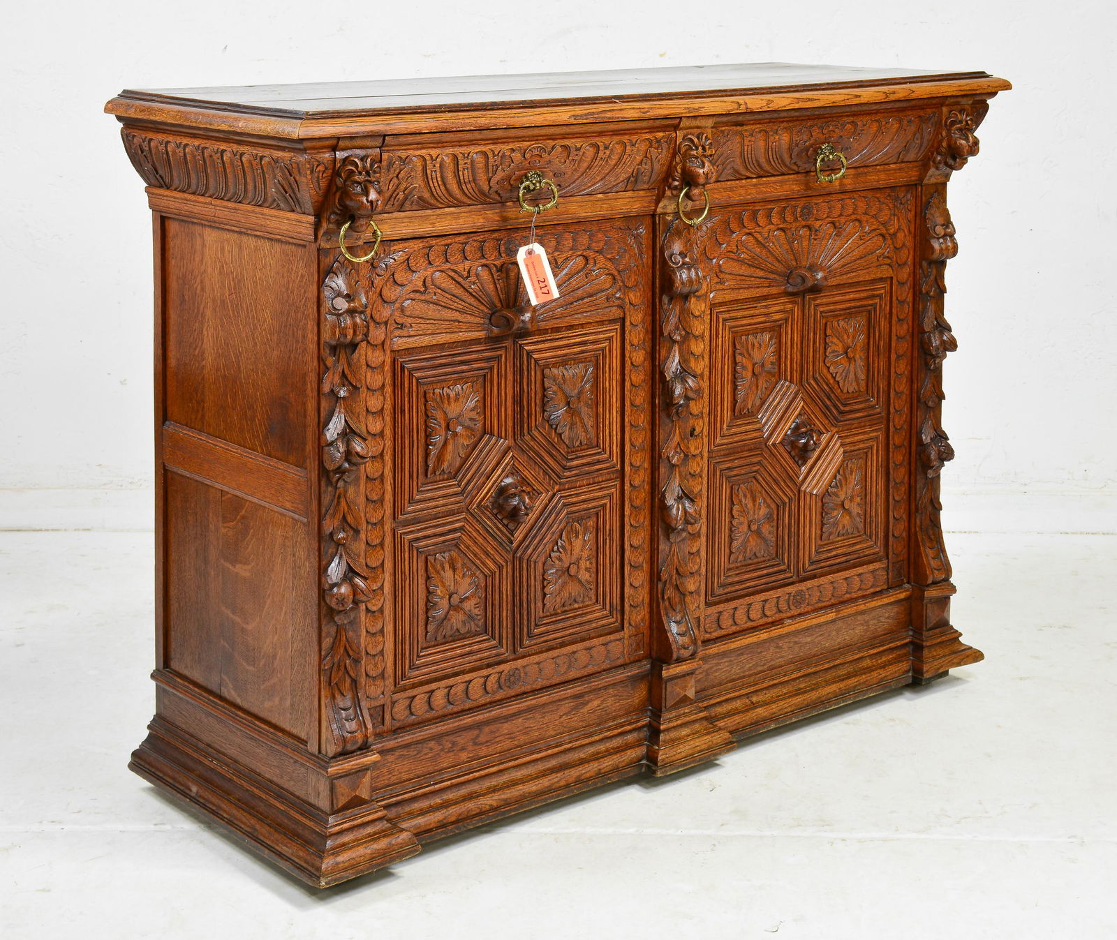 French Style Carved Oak 2 Drawer 2 Door Server (1 of 4)