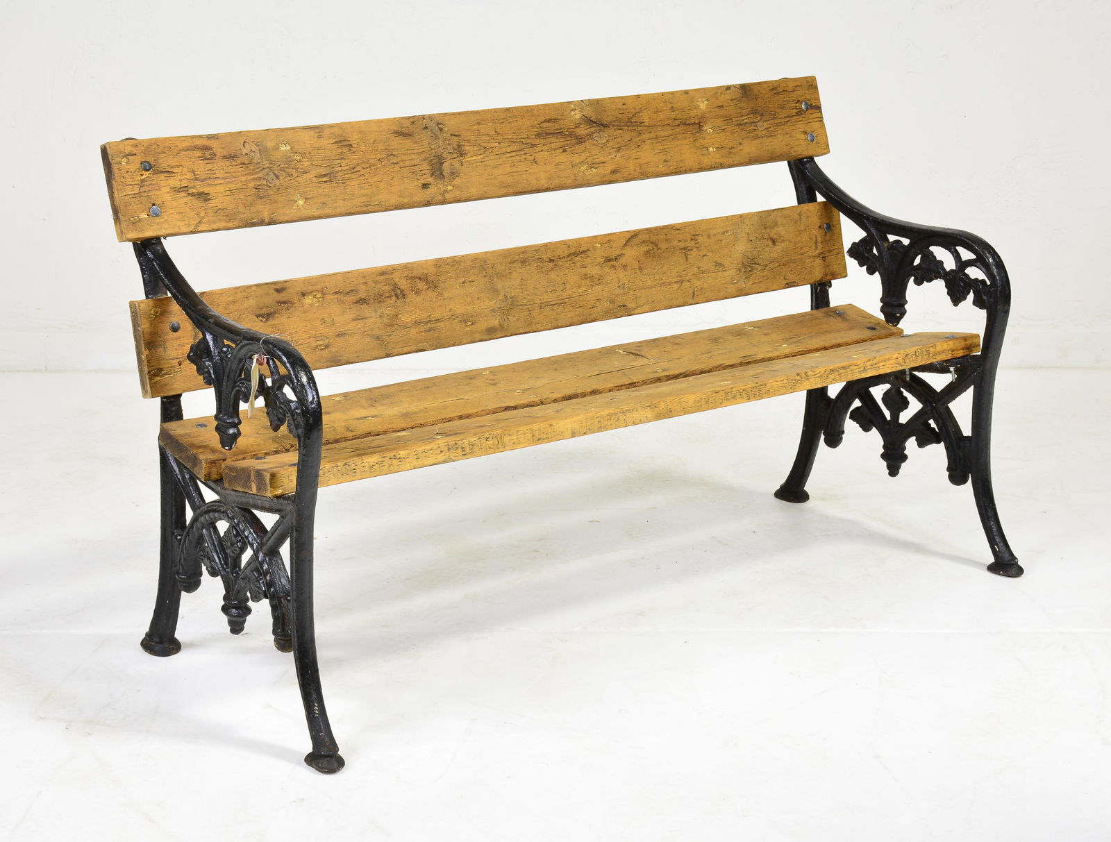 English Wood Slat Iron Garden Bench (1 of 3)