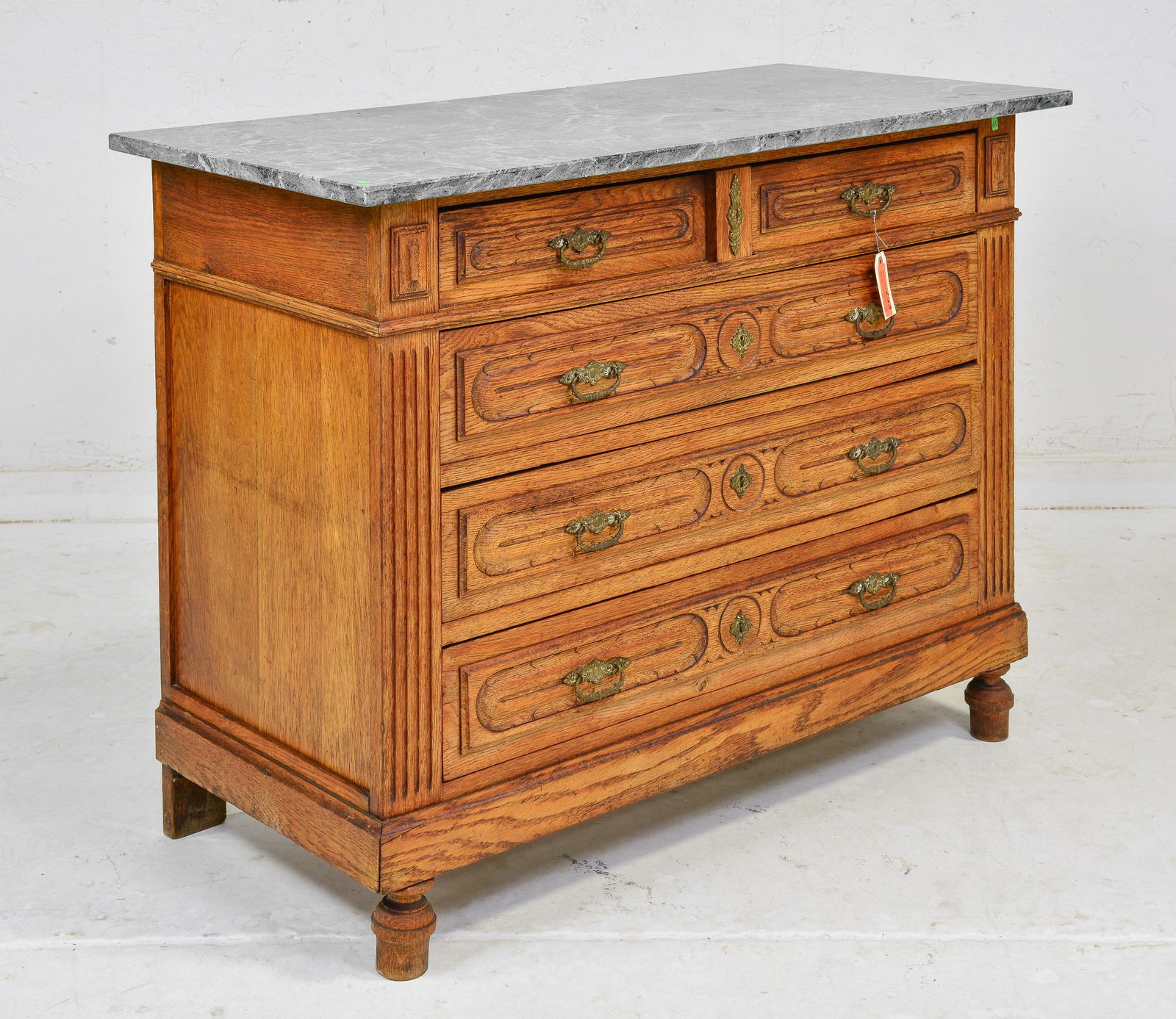French Provincial Style 5 Drawer Marble Top Chest (1 of 4)