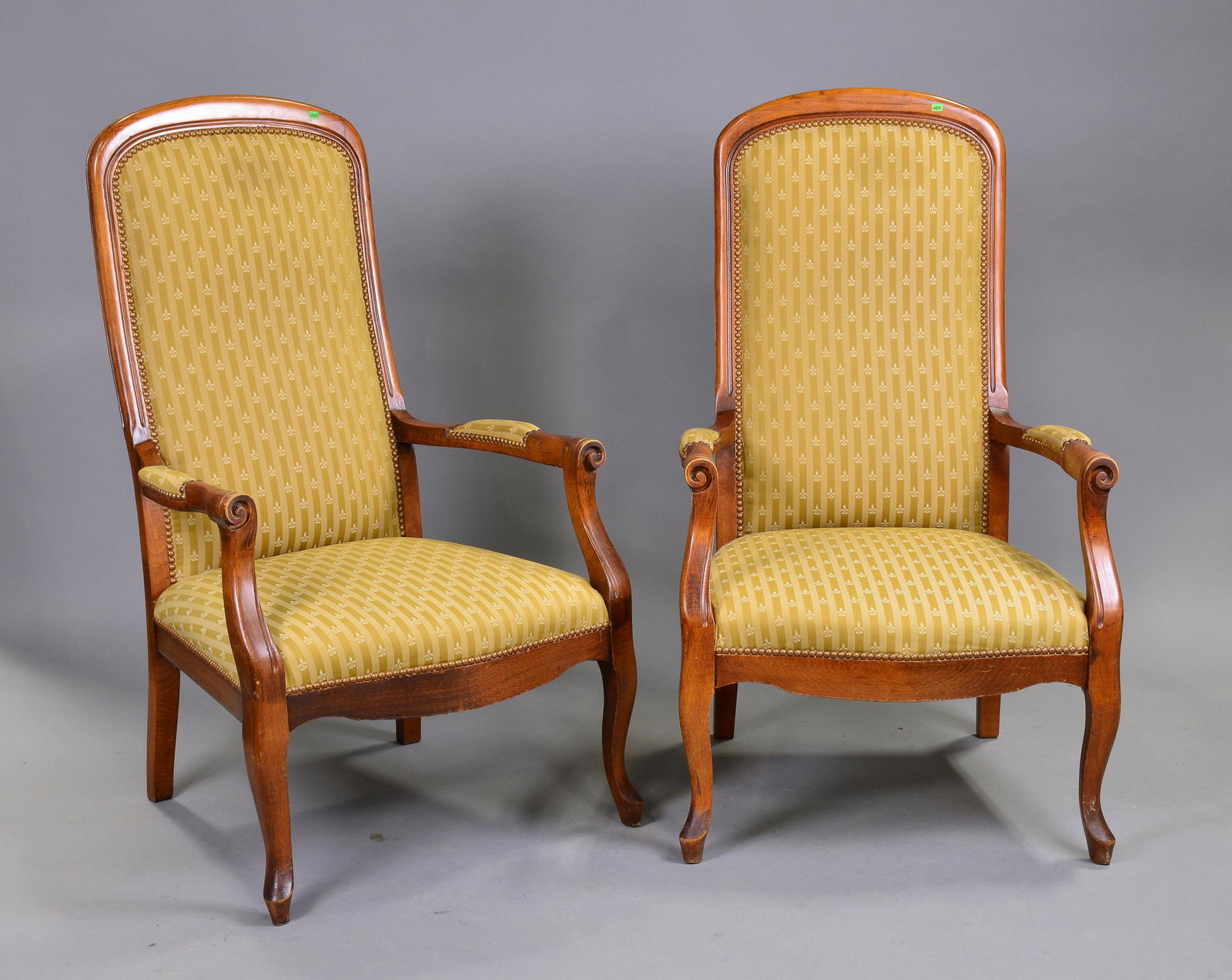 Pair Of High Back Upholstered Arm Chairs (1 of 4)