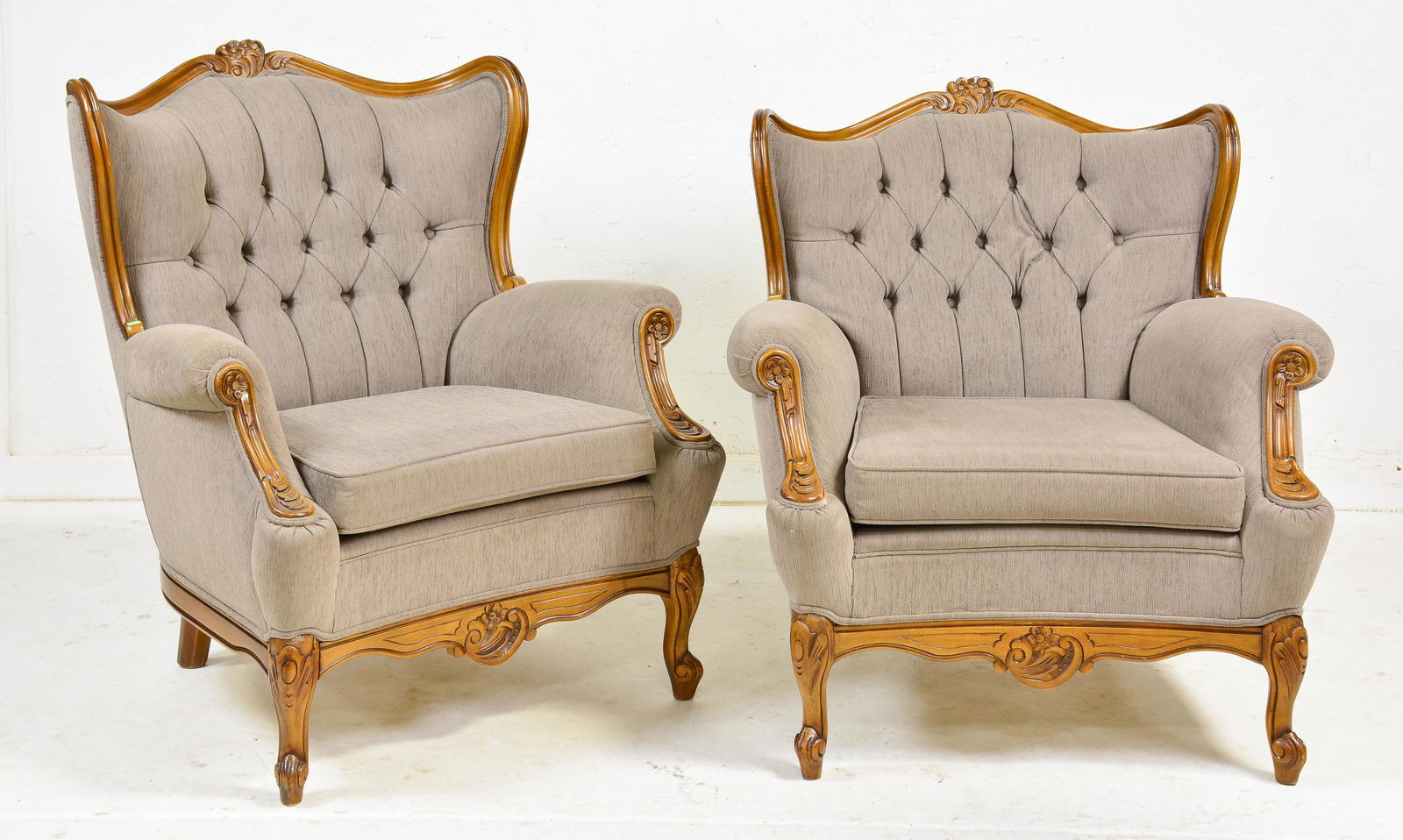 Pair Louis XV Style Upholstered Arm Chairs (1 of 4)