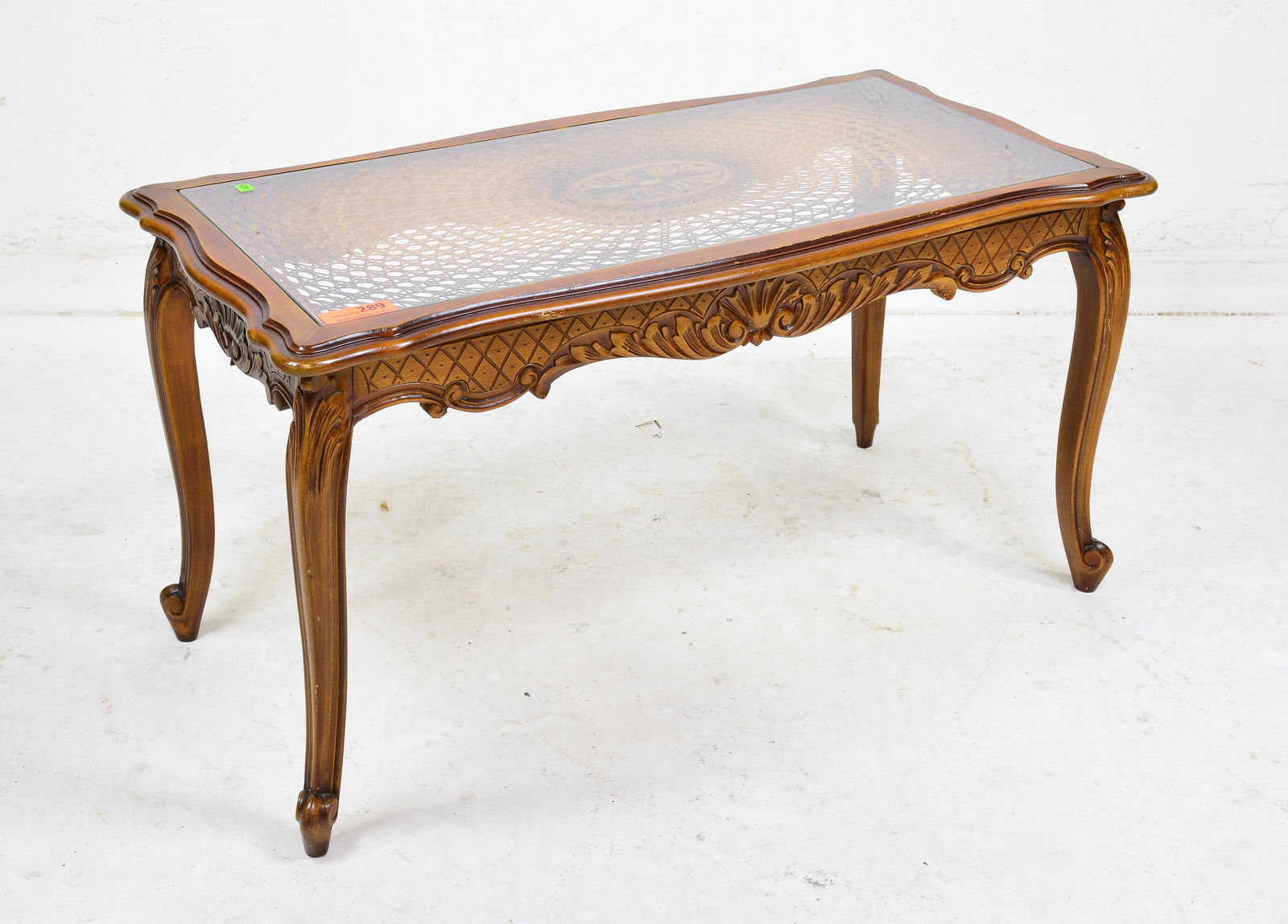 Country French Style Glass Top Narrow Coffee Table (1 of 3)