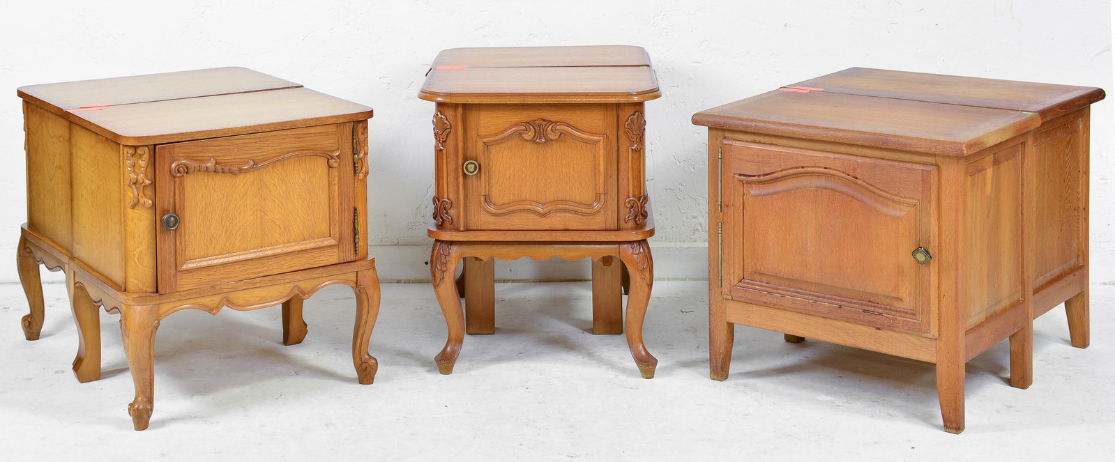 3 Pairs Oak Occasional Cabinets / Nightstands: 3 Pairs Oak Occasional Cabinets / Nightstands - 25 in tall x 20 x 15, 23 in tall x 24 x 16 and 24 in tall x 22 x 16
