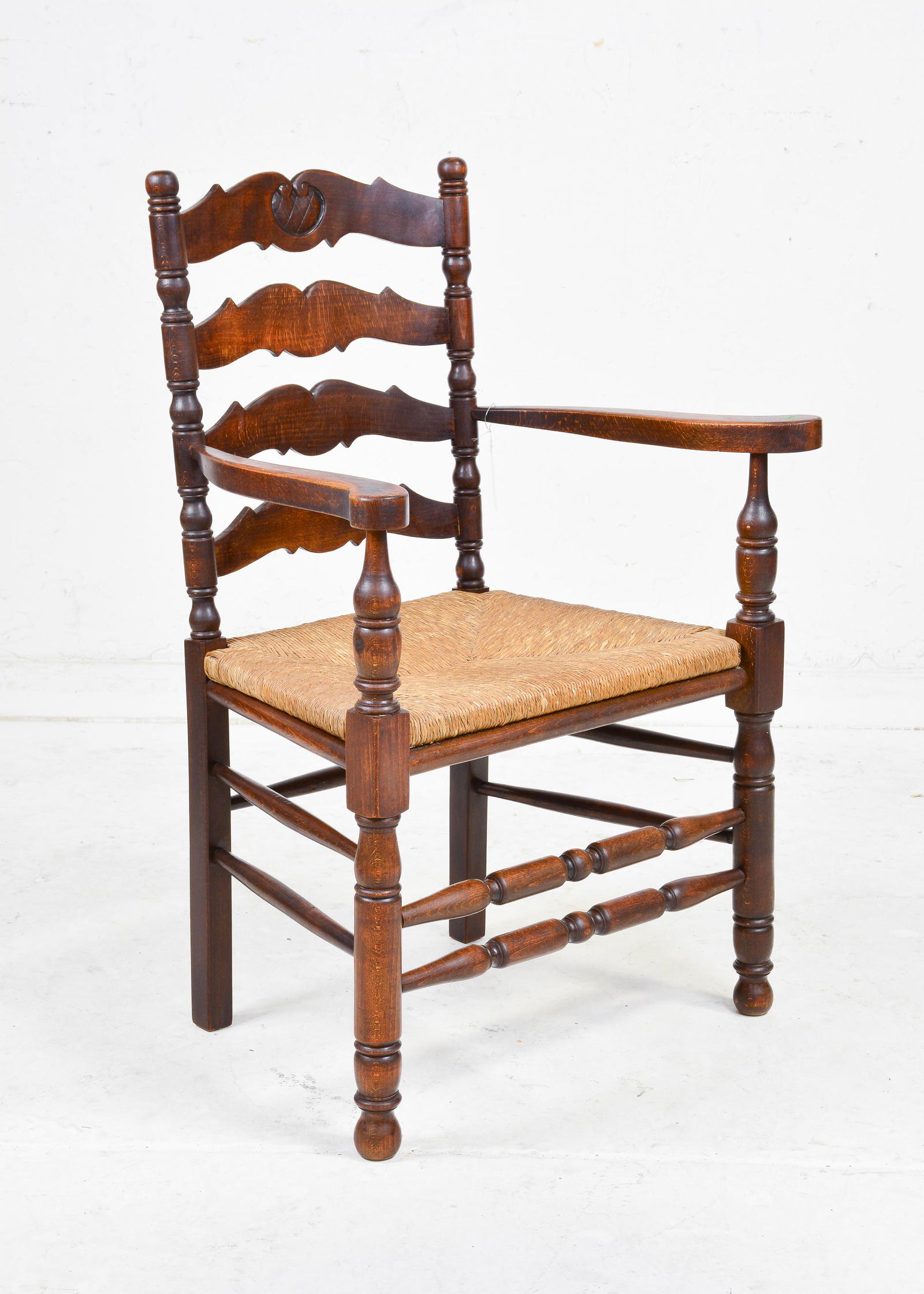 French Rush Seat Ladder Back Arm Chair (1 of 3)