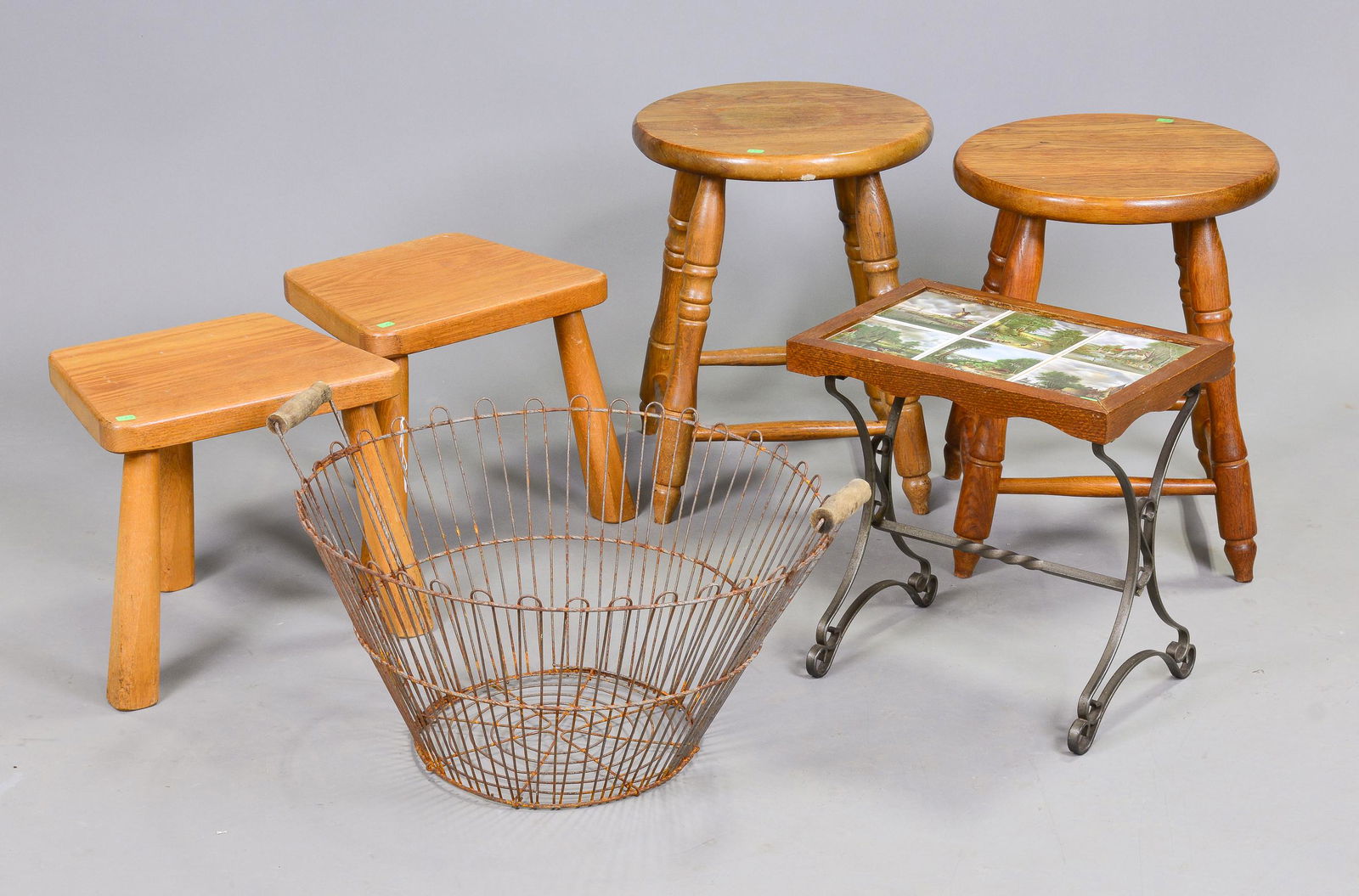 4 Stools, Tile Top Table & Wire Metal Basket (1 of 5)