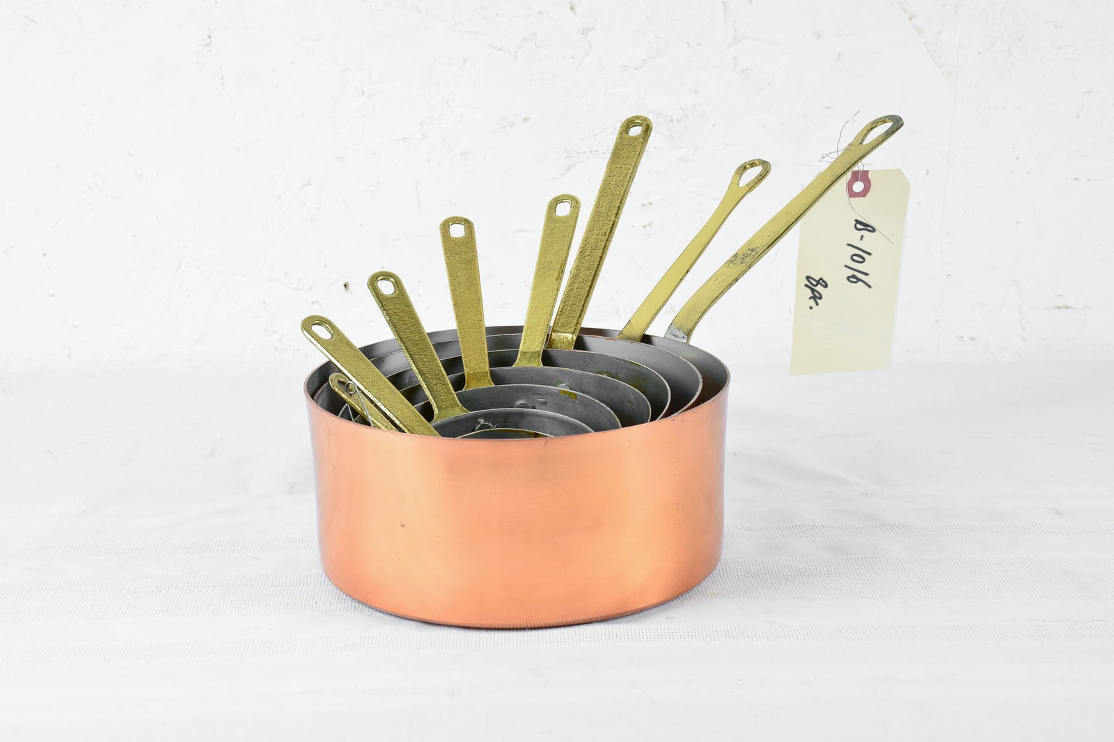 Set of 8 French Copper Saucepans - Brass Handles (1 of 3)