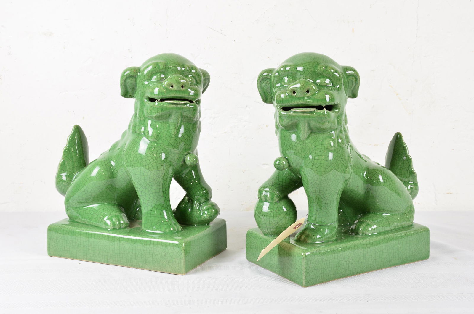 Pair of Green Ceramic / Pottery Foo Dogs (1 of 2)
