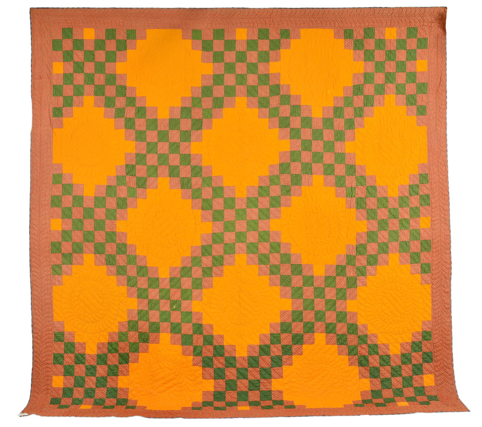 Vintage Handmade Quilt - Orange, Green & Red (1 of 2)