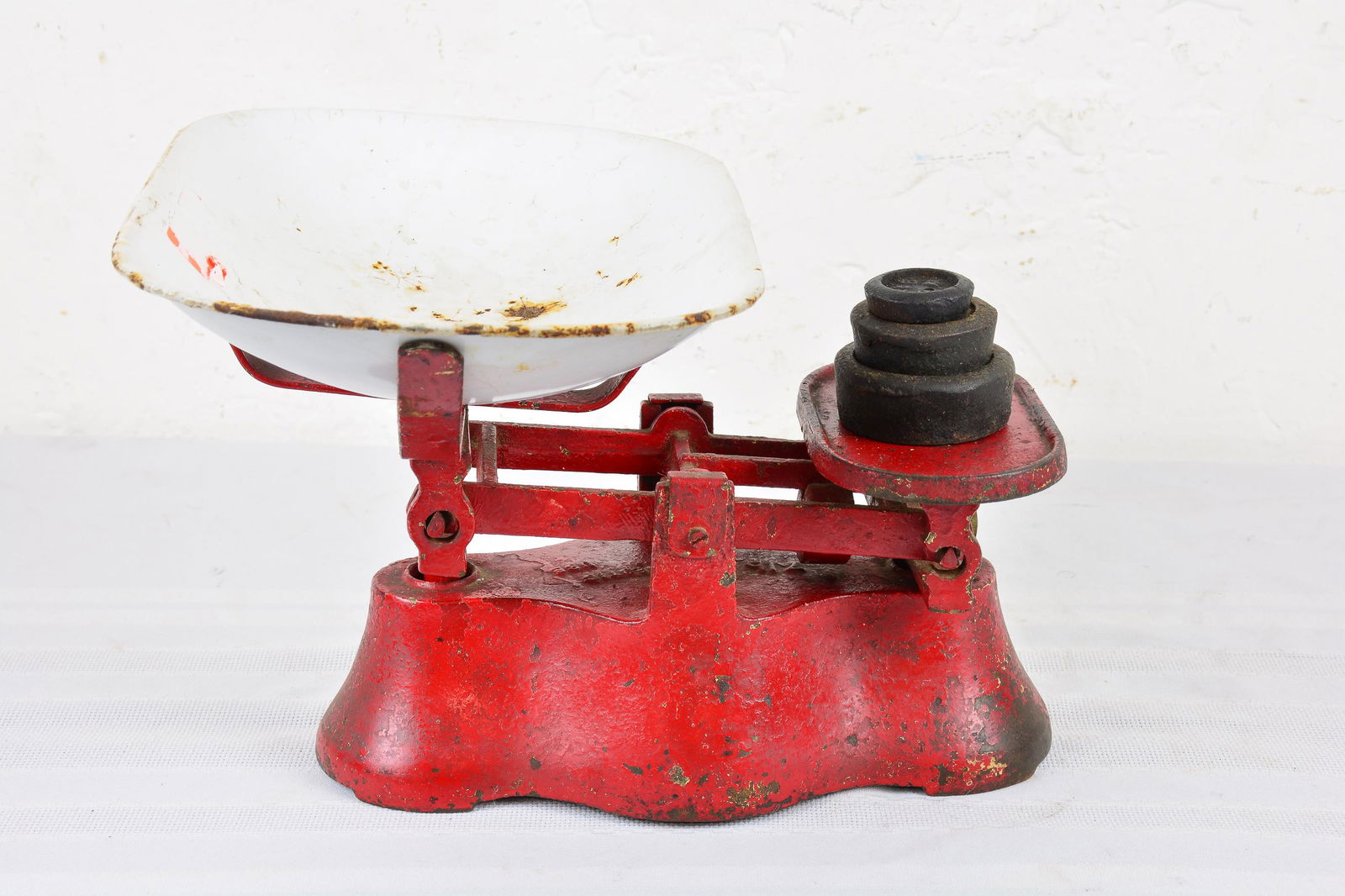 Red British Balance Scale with White Pan & Weights (1 of 2)