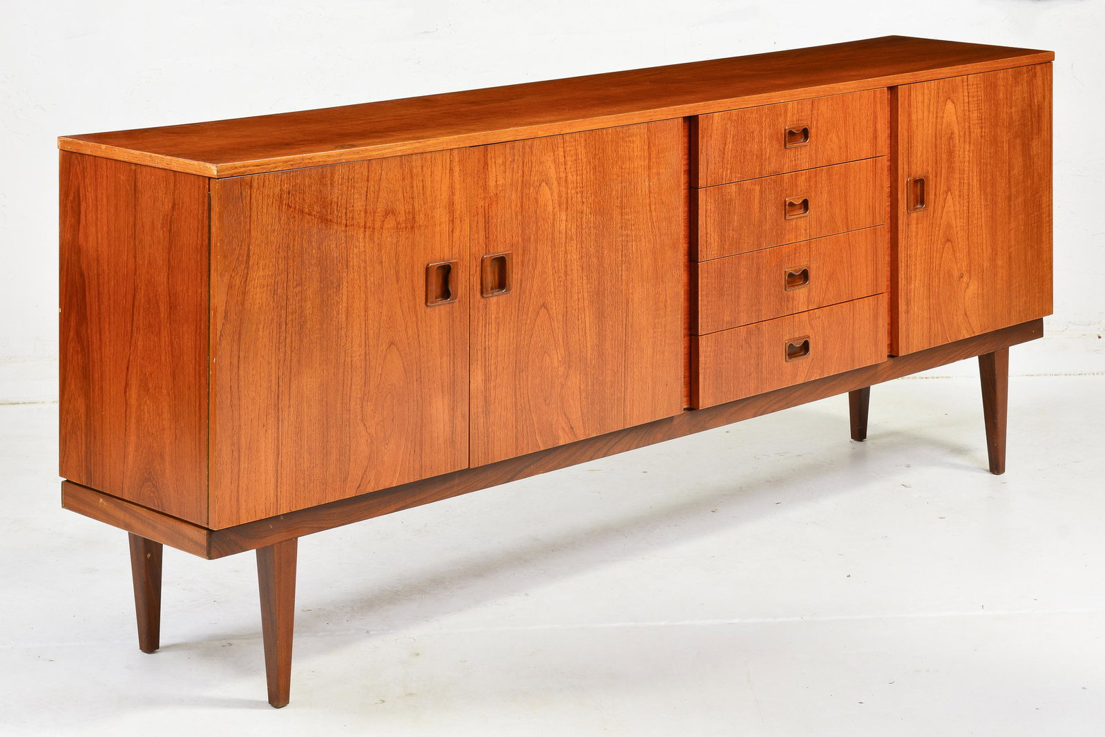 Mid Century Modern Cocktail Sideboard: Danish Modern Style Teak Credenza - 32 in tall x 81 x 17