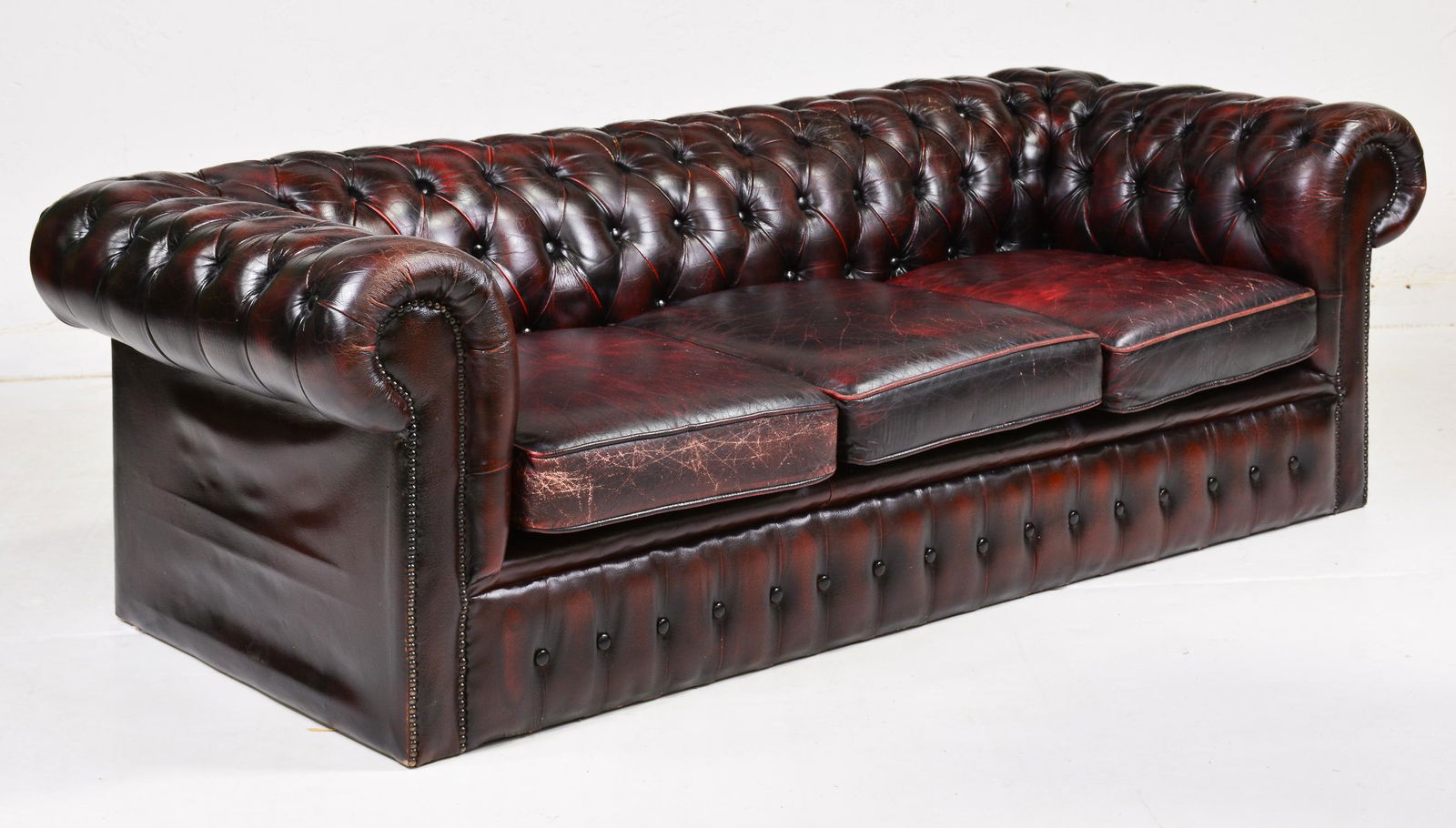 Dark Red Leather British 3 Seat Chesterfield Sofa (1 of 5)