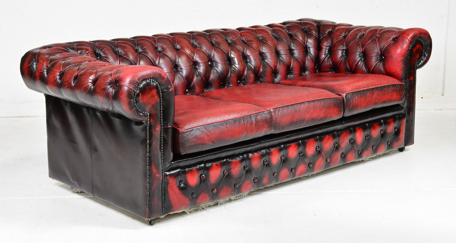 Oxblood Red Leather British 3 Seat Chesterfield Sofa (1 of 6)