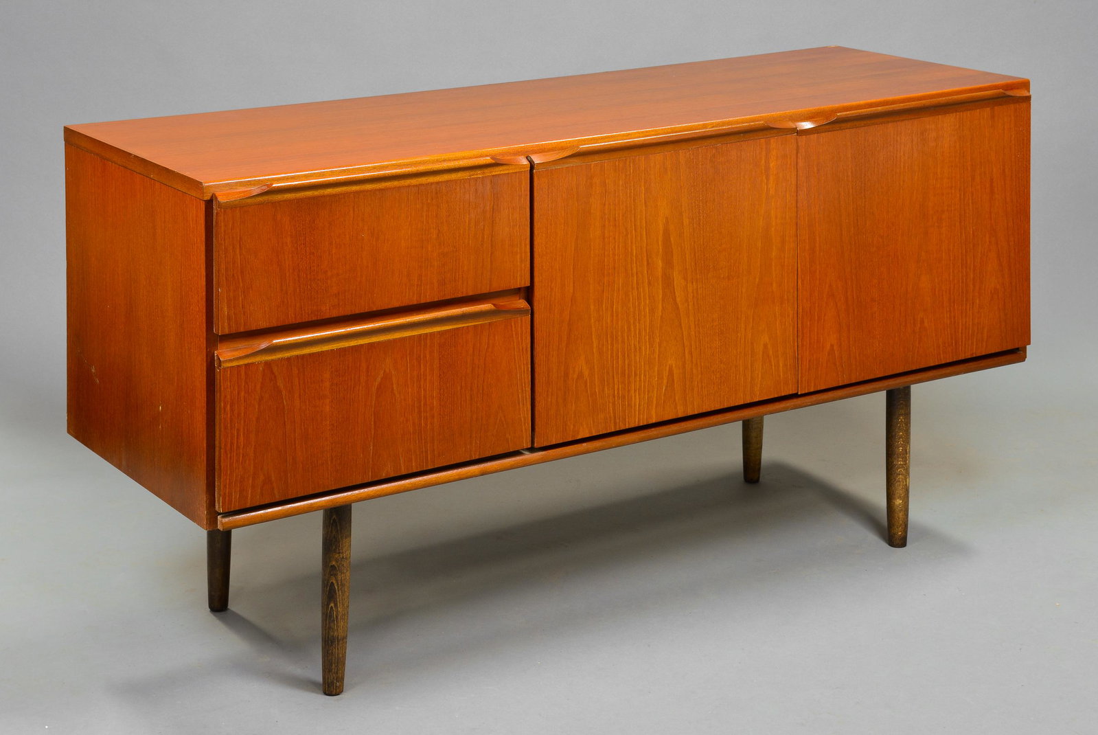 Mid Century Modern Teak Sideboard on Tapered legs: Danish Modern Style Teak Credenza 28 in tall x 54 x 19