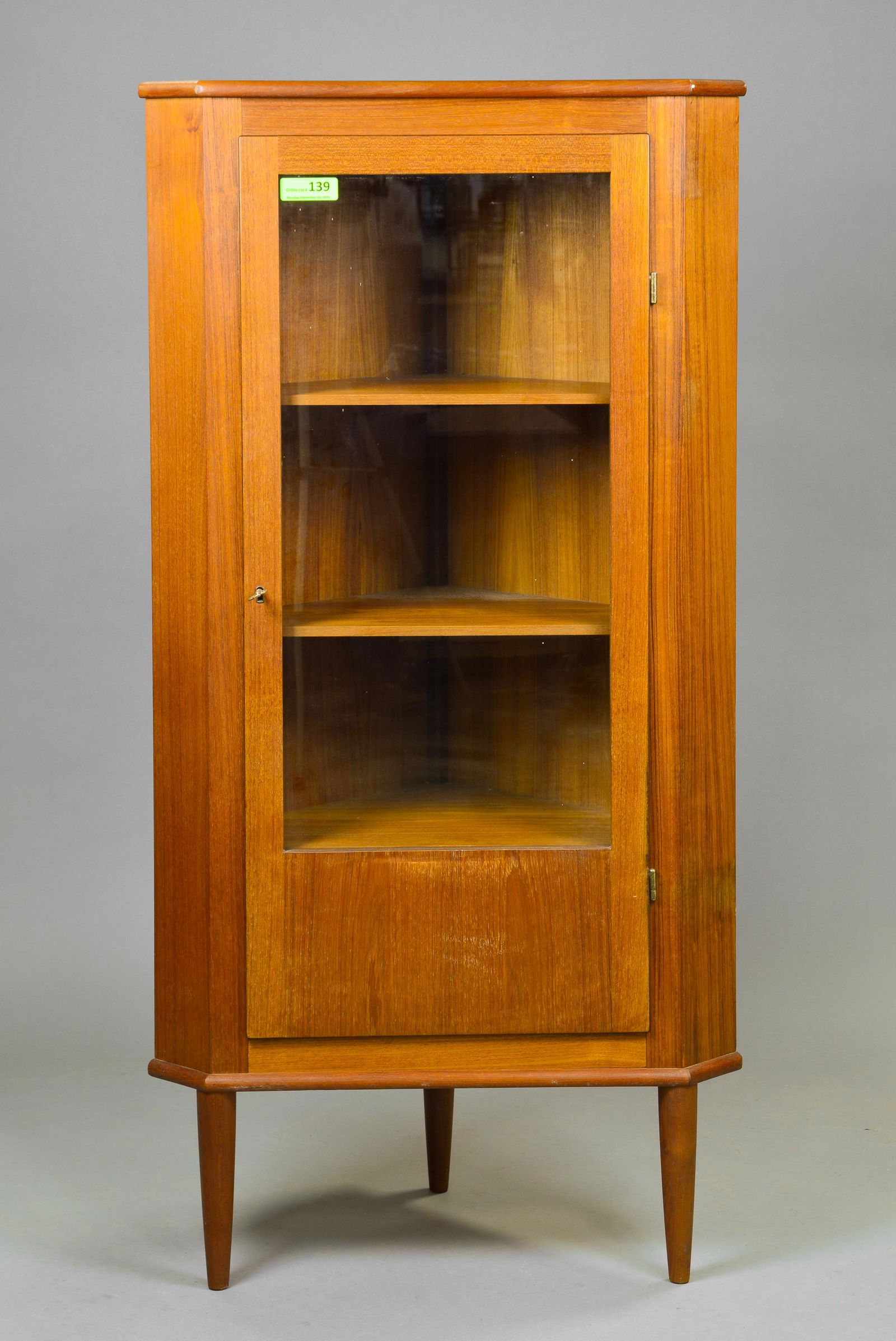 Locking Mid Century Modern Corner Cabinet Glass Door (1 of 7)