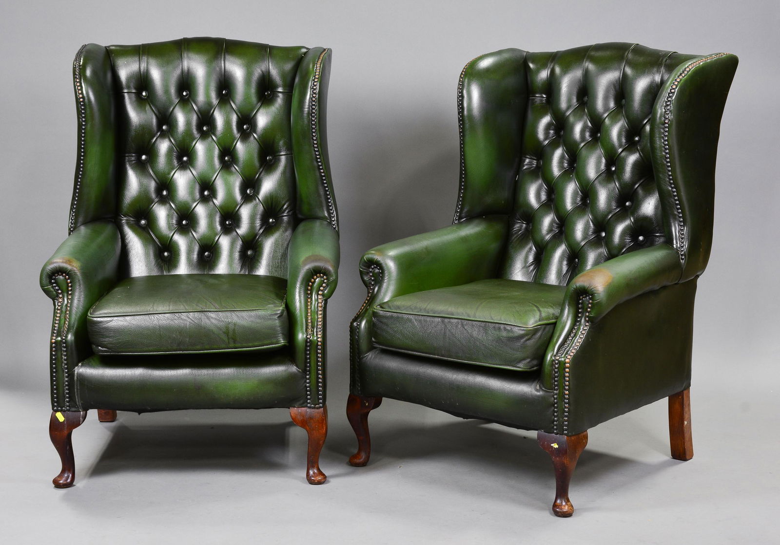 Pair of British Green Wing Back Chesterfield Chairs (1 of 5)