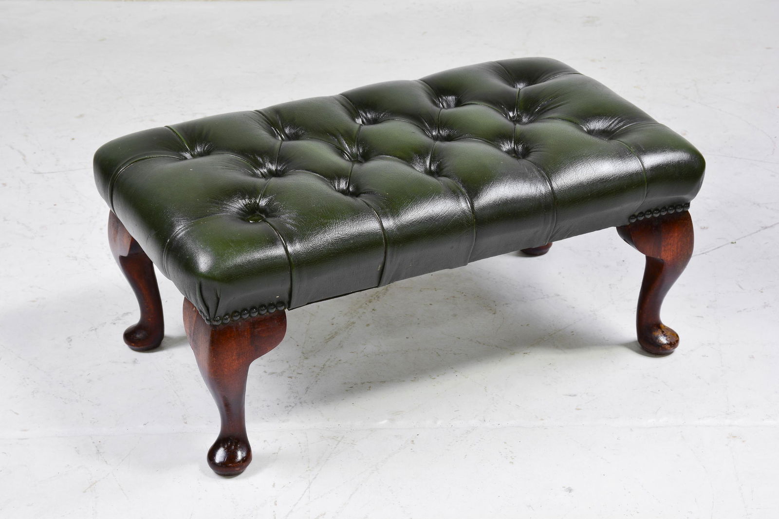 Green British Button Tufted Chesterfield Stool (1 of 3)