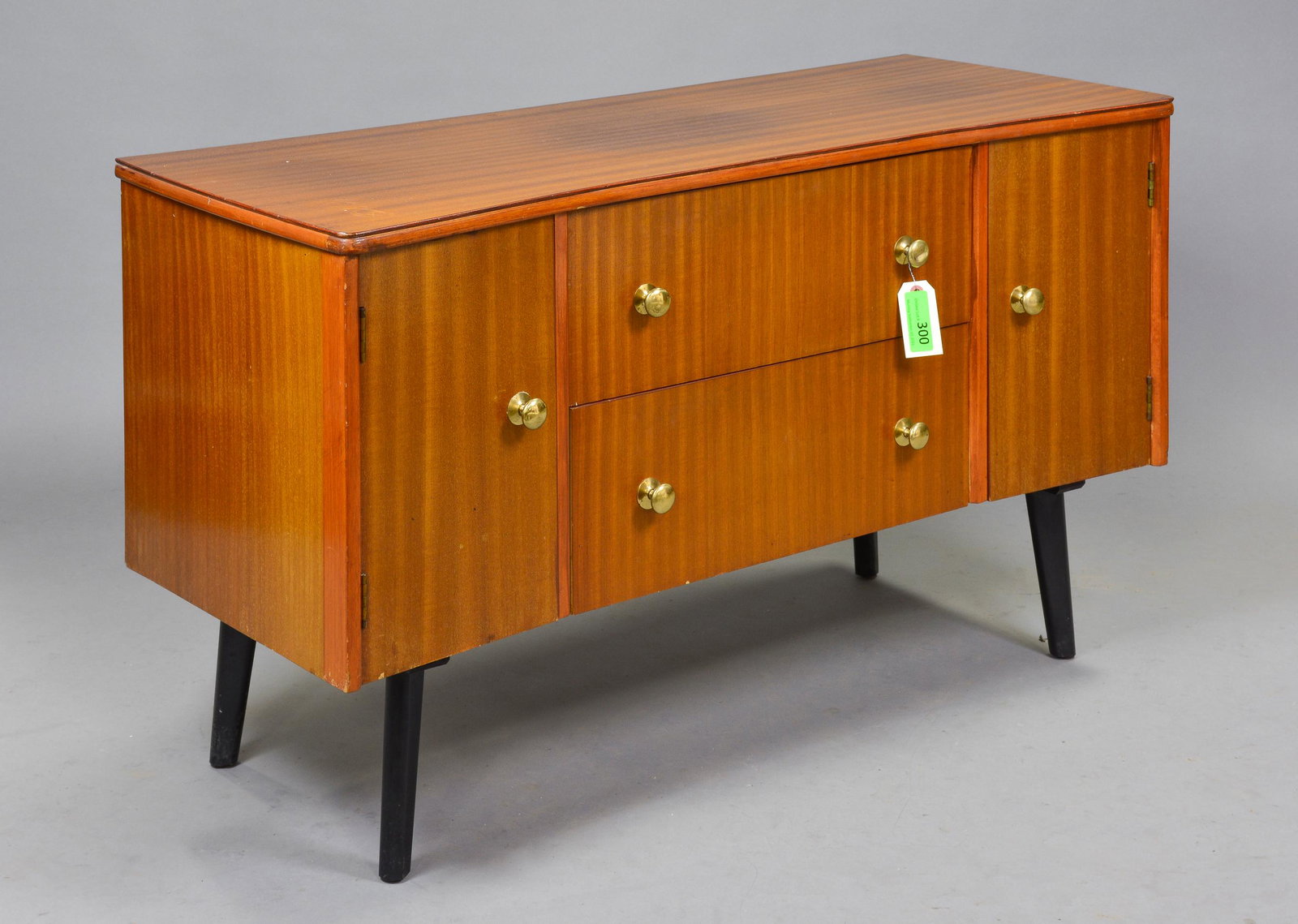 Mid Century Modern Dresser Base with Brass Knobs: Danish Modern Style Dresser Base with Brass Knobs - 27 in tall x 46 x 19