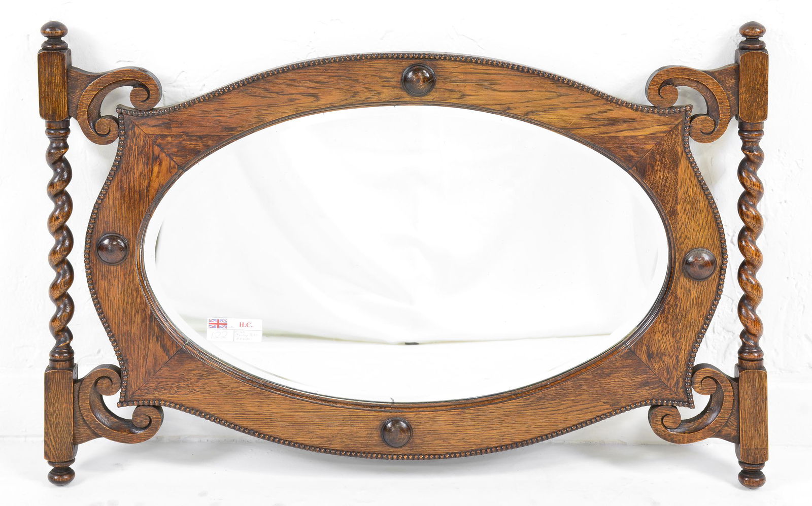 British Oak Barley Twist Framed Beveled Mirror #1 (1 of 3)