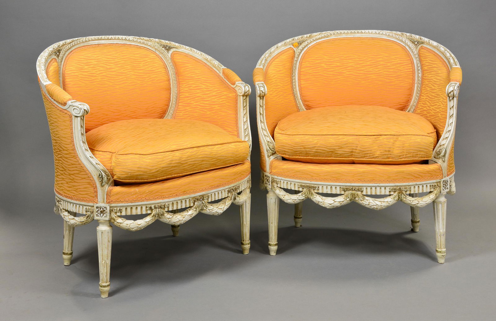 Pair Louis XVI Style Painted Arm Chairs (1 of 2)