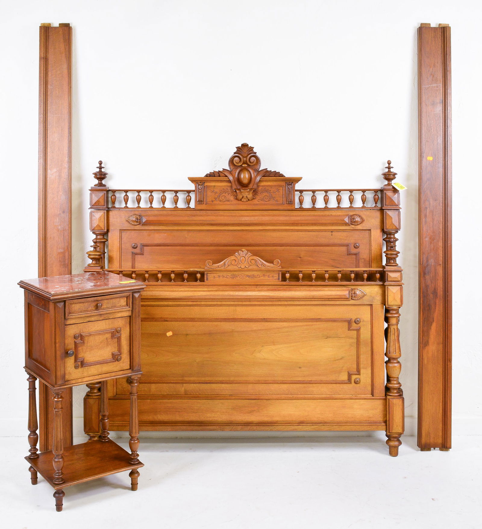 Louis XVI Style Bed With Rails & Marble Top Nightstand (1 of 4)