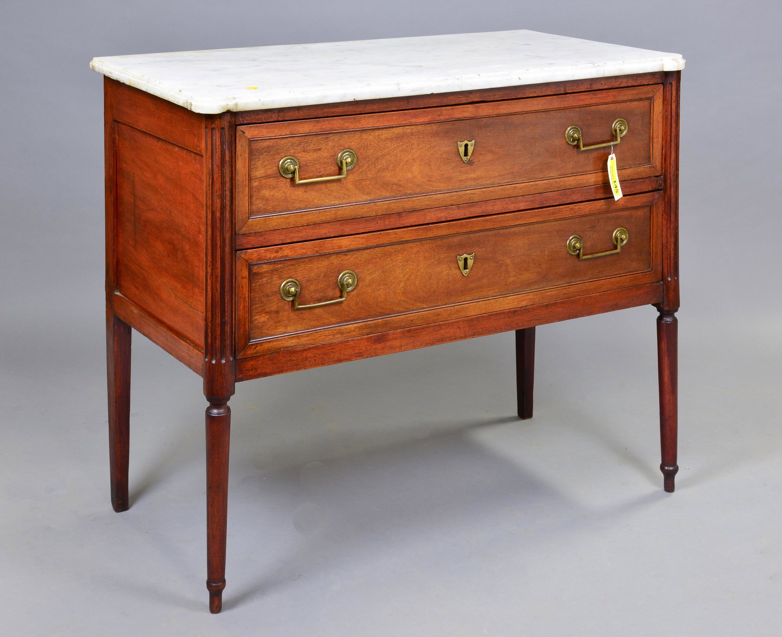 Louis XVI Style White Marble Top 2 Drawer Chest (1 of 5)