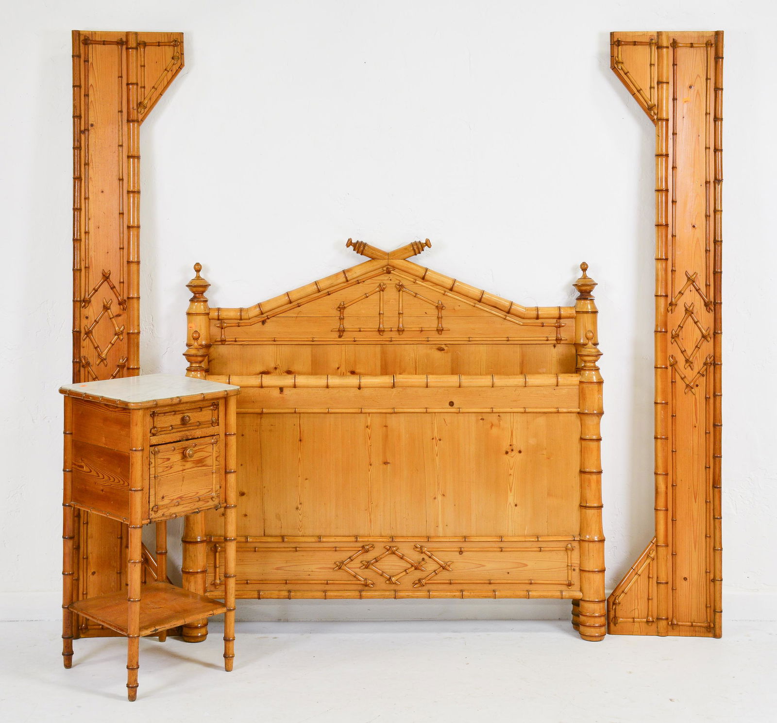 Faux Bamboo Bed With Rails & Pot Cupboard (1 of 5)