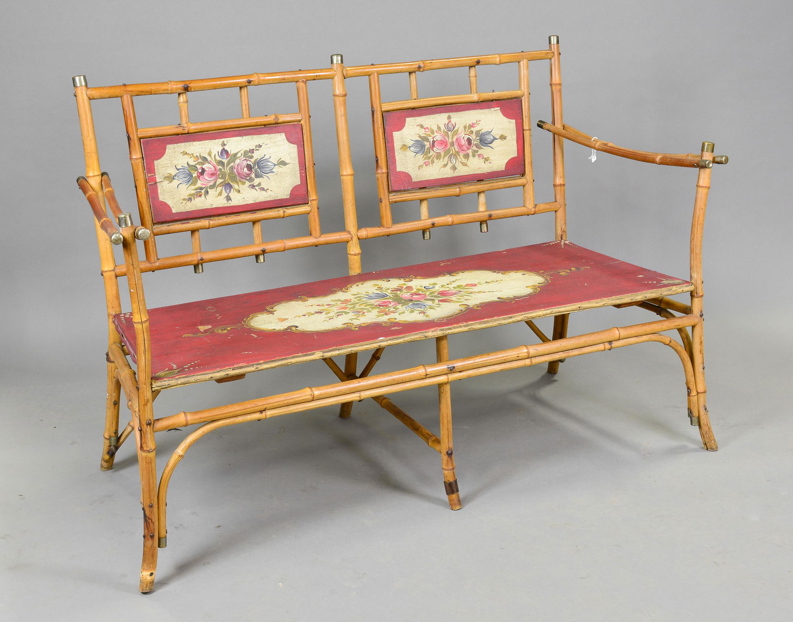 Faux Bamboo Bench Painted in a Floral Motif (1 of 4)