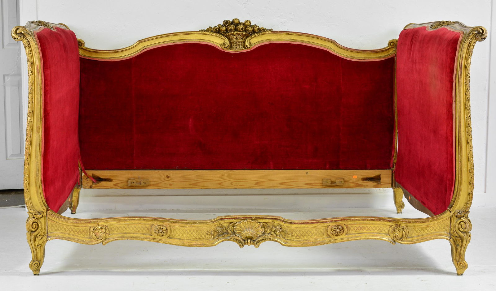 Louis XV Style Gold Gilt Red Upholstered Bed (1 of 6)