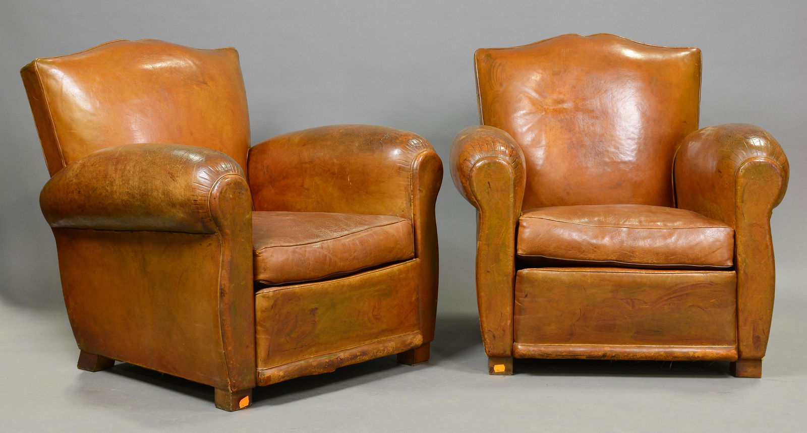 Pair Of French Art Deco Leather Mustache Style Chairs (1 of 7)