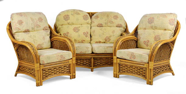 Bamboo / Rattan / Wicker  Sofa & 2 Chairs - Basketweave: Bamboo / Rattan / Wicker Sofa ( 37 in tall x 55 x 29) & 2 Chairs (37 in tall x 32 x 26 - Basketweave - - Tiki / Tropical Island Style Similar to Paul Frankl / Ficks Reed Style Furniture - Perfect for