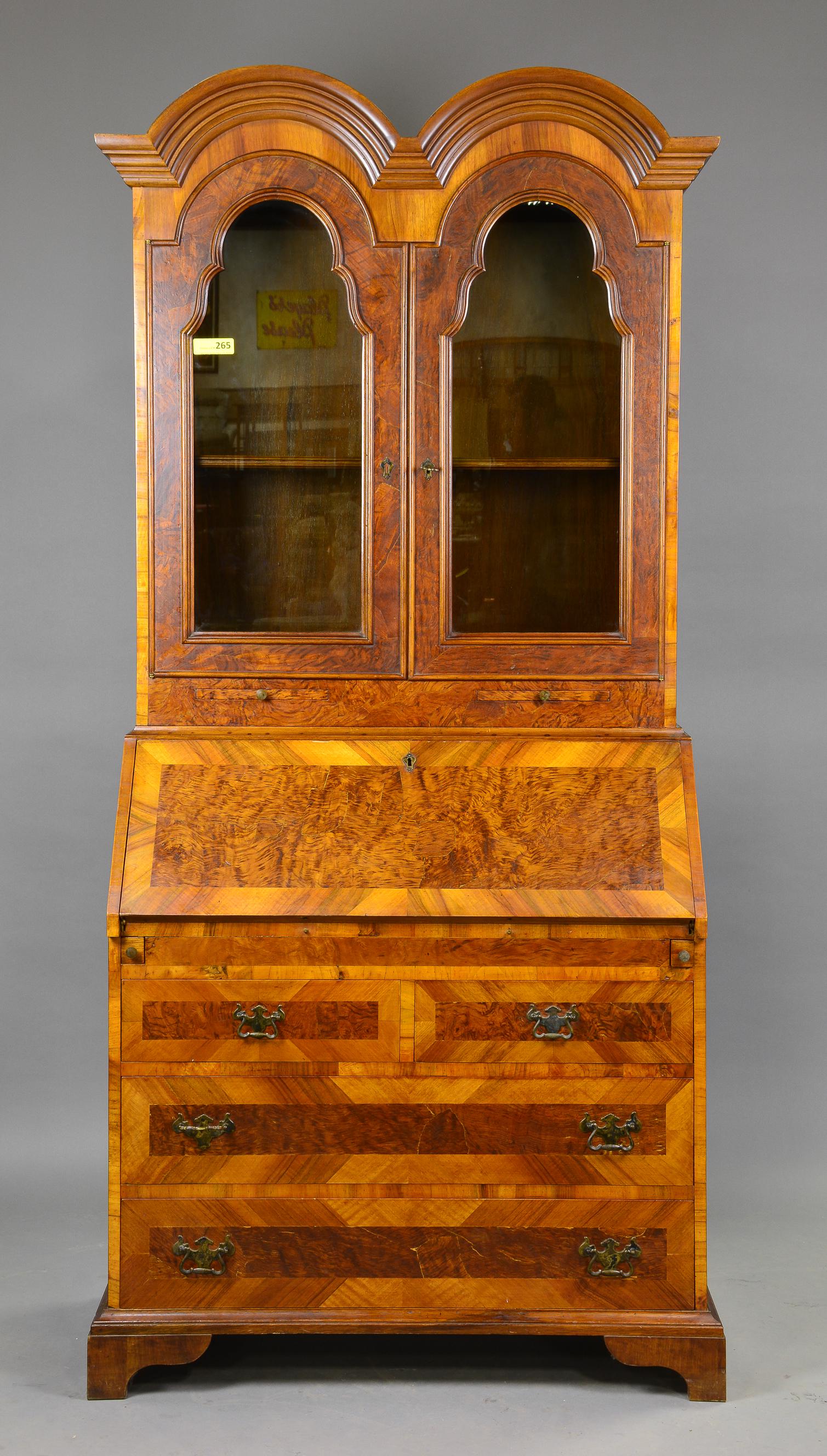British Walnut Dome Top Bureau Bookcase (1 of 11)