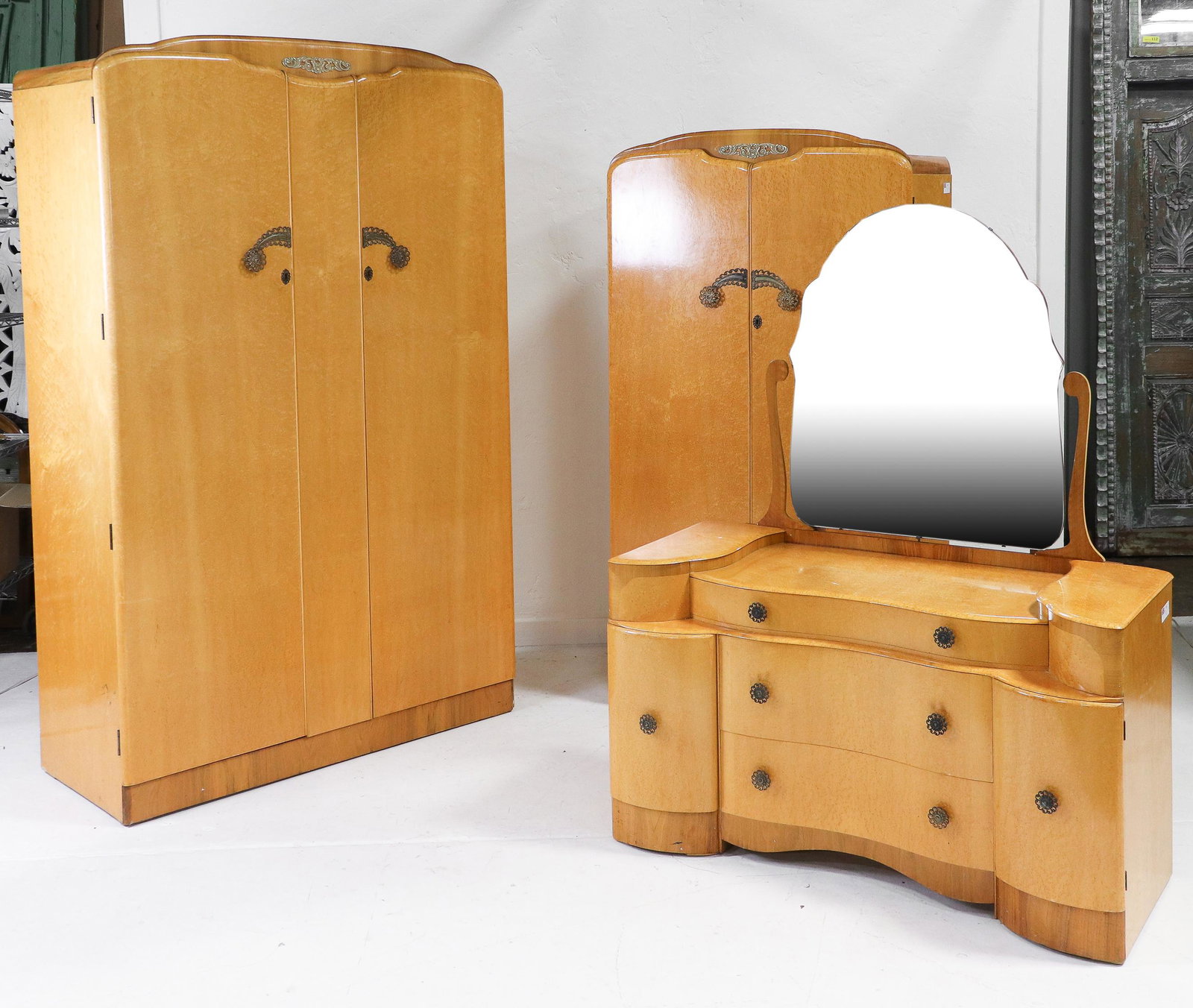 British 3pc Bed Set - 2 Robes & Dresser: British Maple 3pc Bed Set - 2 Robes & Dresser - Largest robe is 78 in tall x 48 x 21