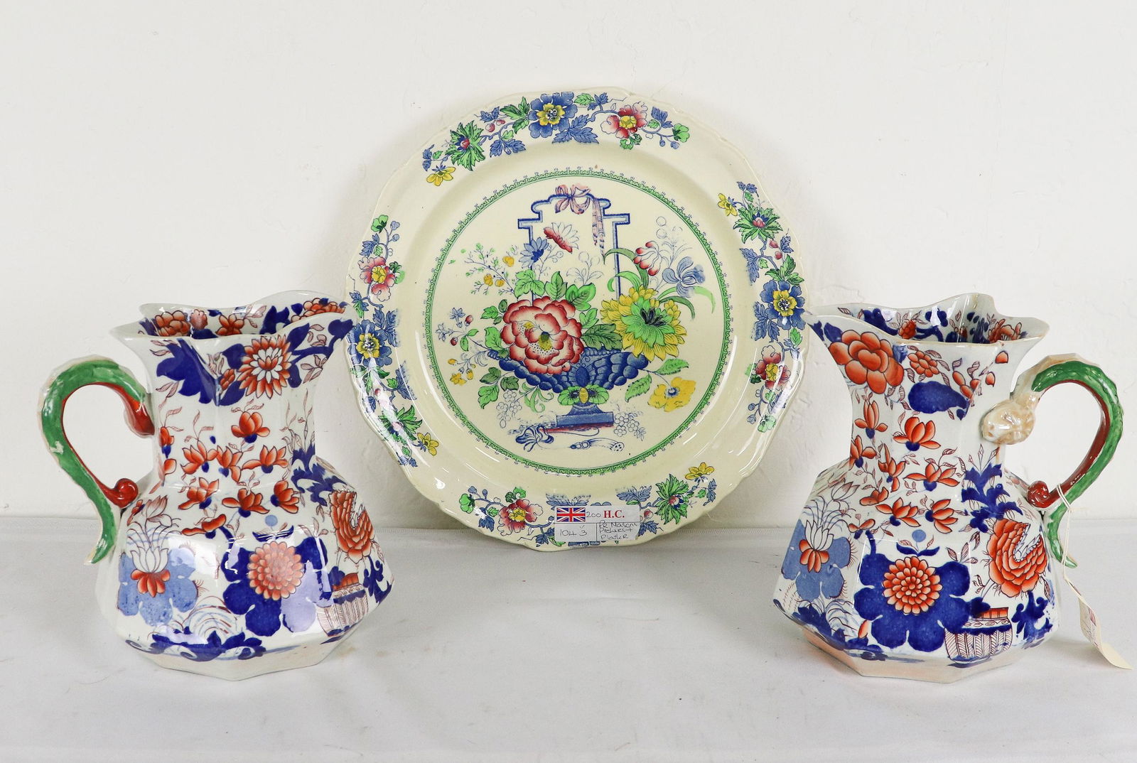 Pair Of Masons Ironstone Pitchers & Round Platter (1 of 5)