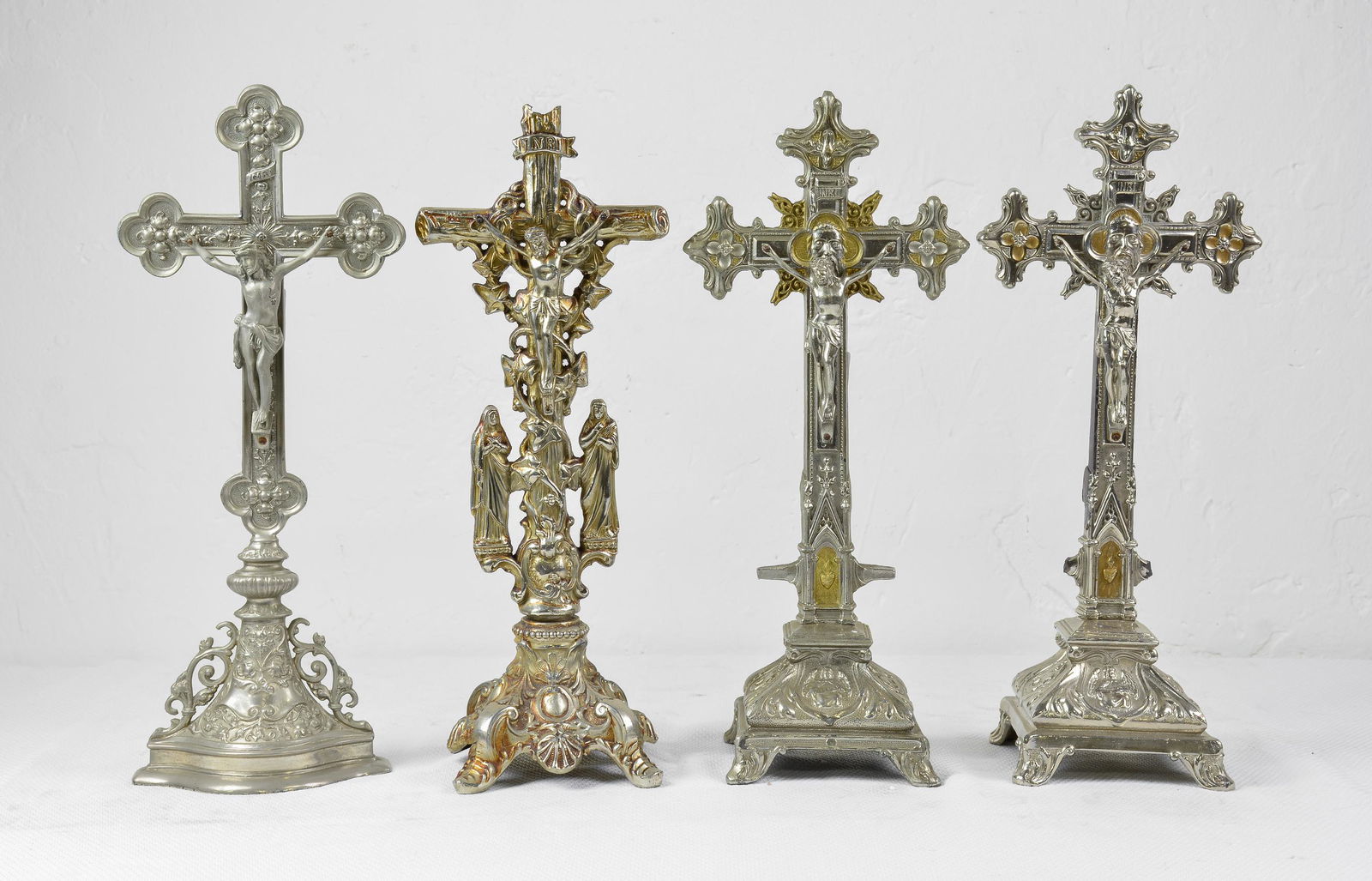 4 Silver Crucifixes / Crosses: 4 Silver Crucifixes / Crosses - 16 in tall x 5 x 5