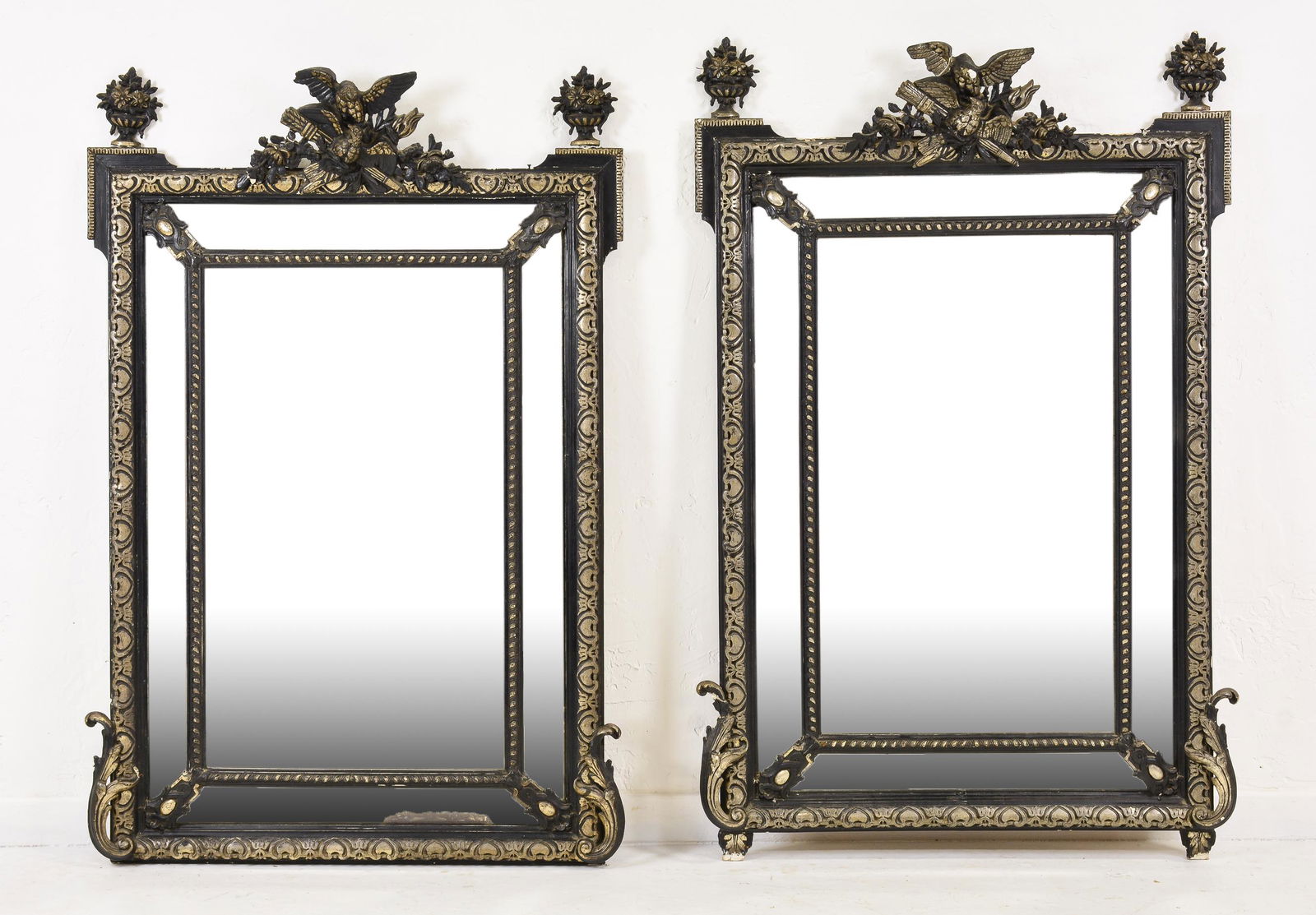 2 Louis XVI Style Carved Ebonized Framed Mirror (1 of 6)