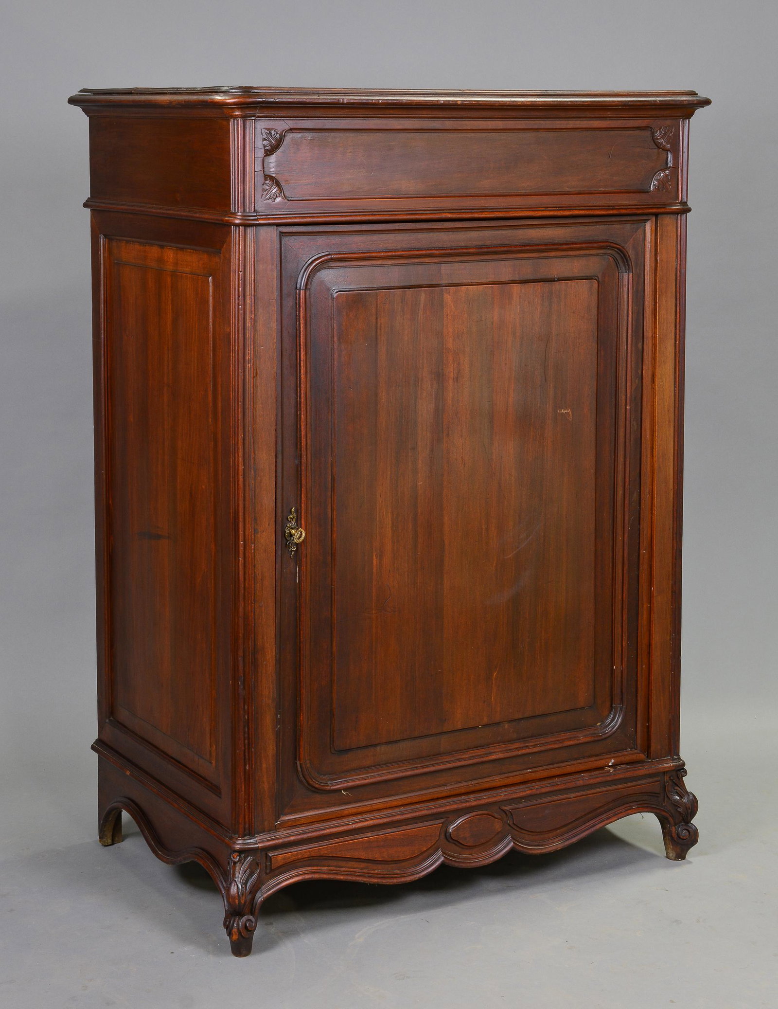 Louis XV Style Mahogany Cabinet / Cupboard: French Louis XV Style Mahogany Cabinet / Cupboard - 53 in tall x 37 x 25