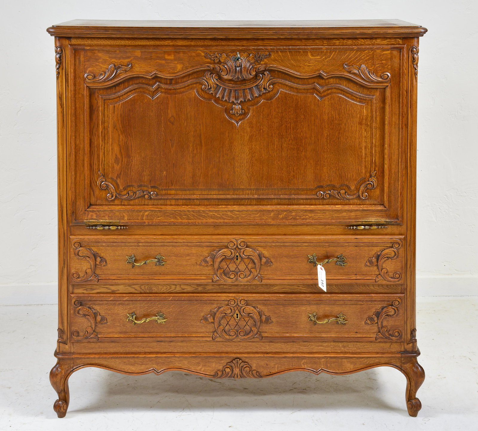 Louis XV Style Cocktail / Bar Cabinet: French Louis XV Style Oak Cocktail / Bar Cabinet - 50 in tall x 47 x 20