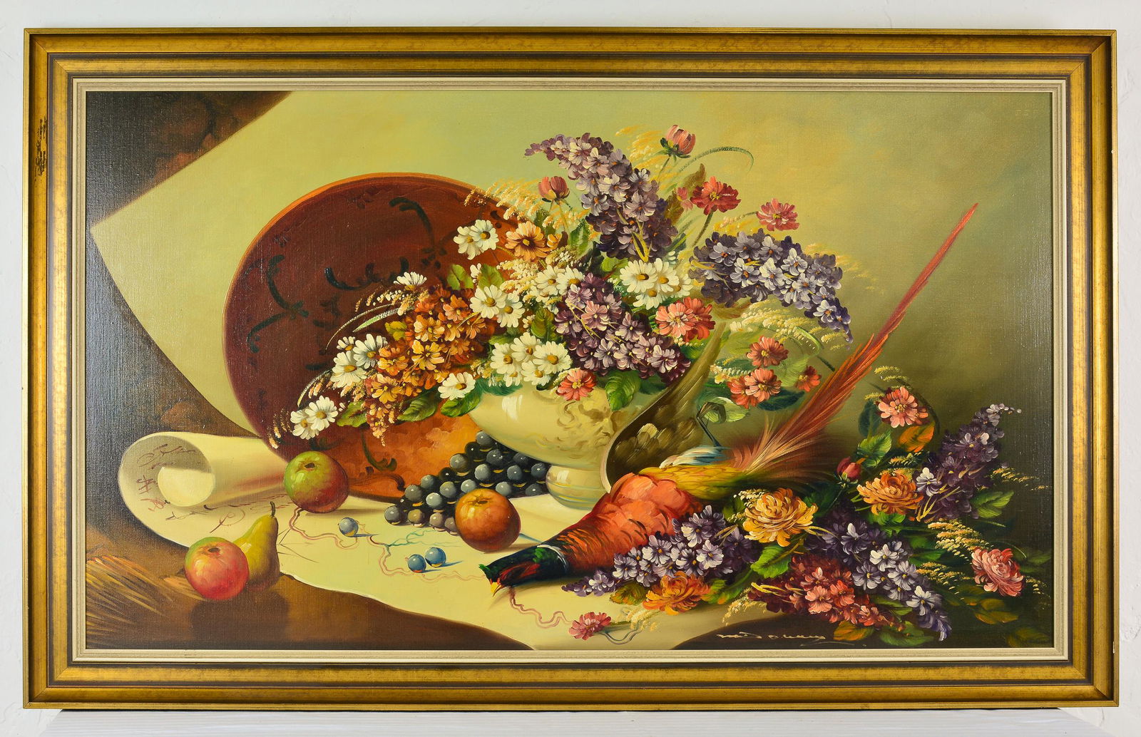 Framed Oil On Board - Floral / Pheasant Still Life (1 of 3)