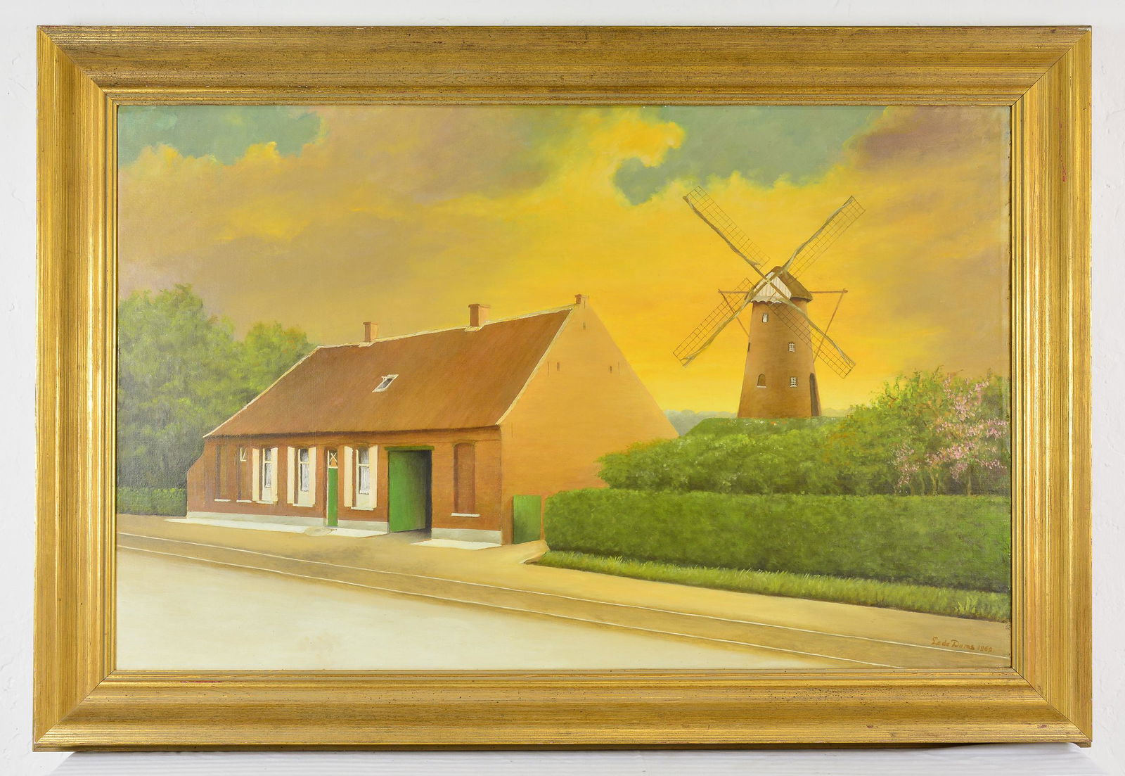 Gold Framed Oil On Canvas - Farm / Windmill (1 of 5)