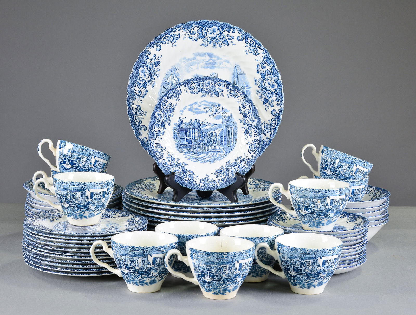58pcs Assorted Blue & White China - "Coaching Scenes" (1 of 4)