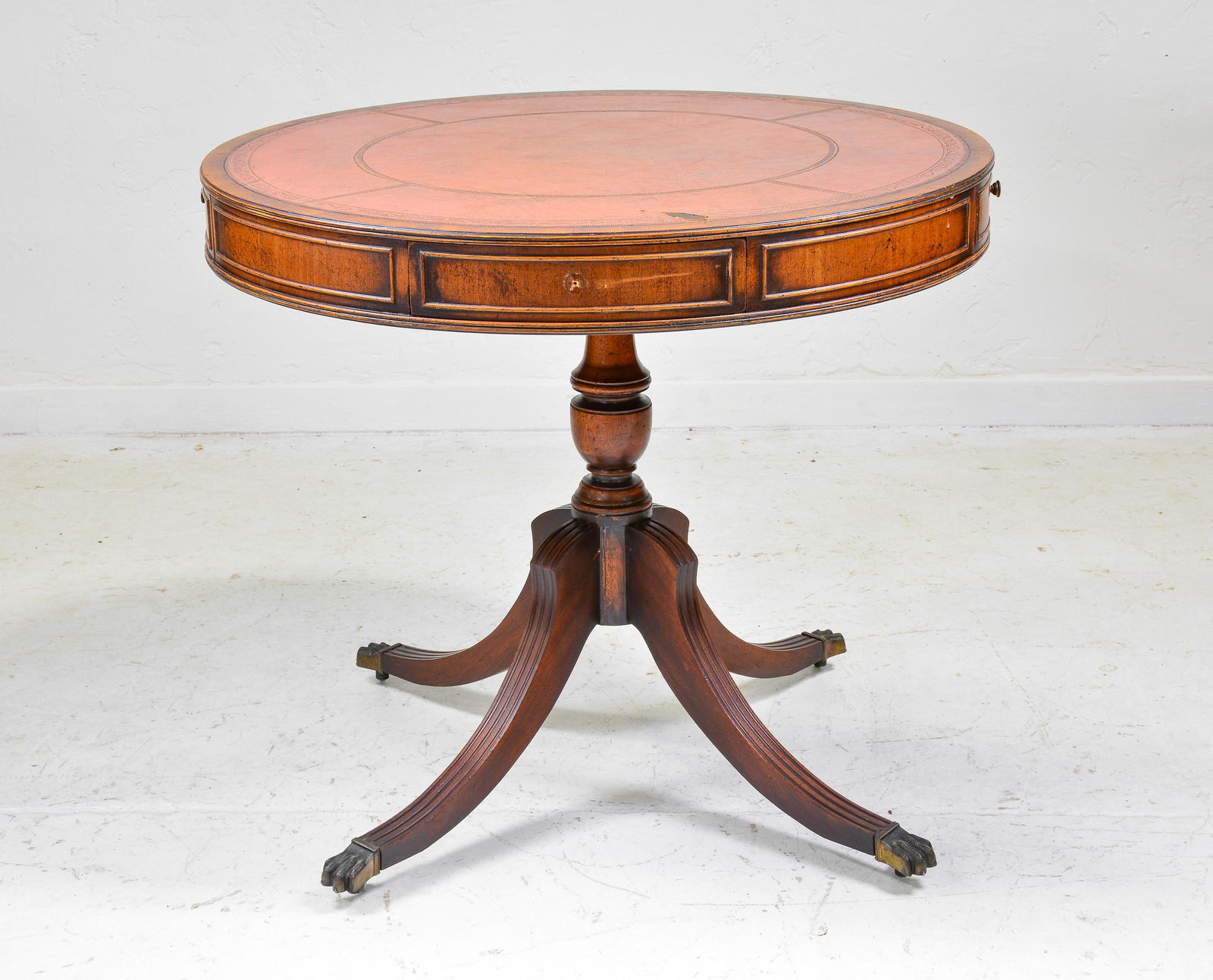 Drum Style Leather Top Round Table (1 of 4)