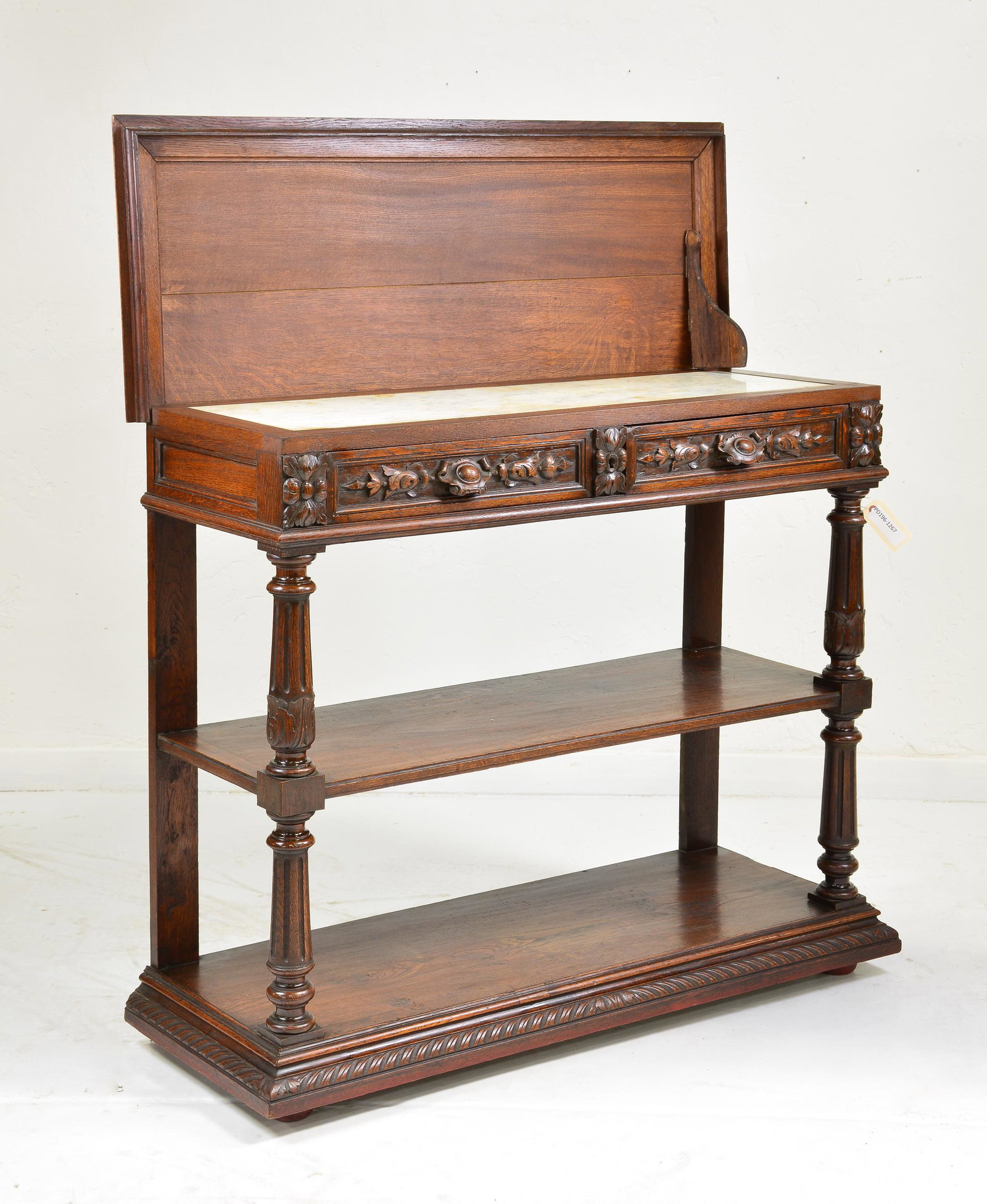 Louis XIII Style Carved Oak Server with Inset Marble (1 of 6)