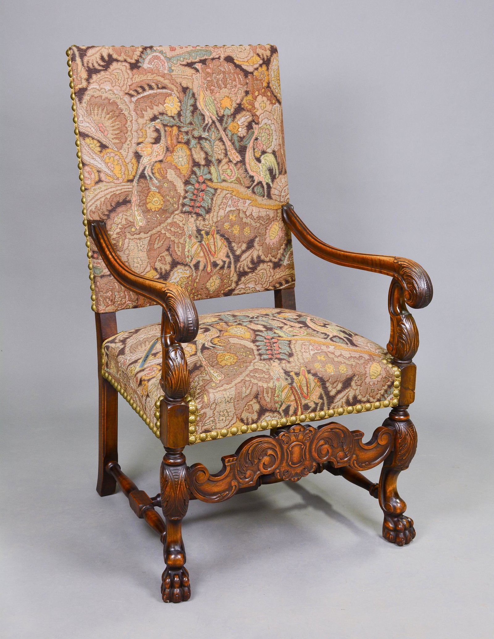 French Carved Oak Upholstered Arm Chair #2: French Carved Oak Upholstered Arm Chair - 45 in tall x 25 x 24