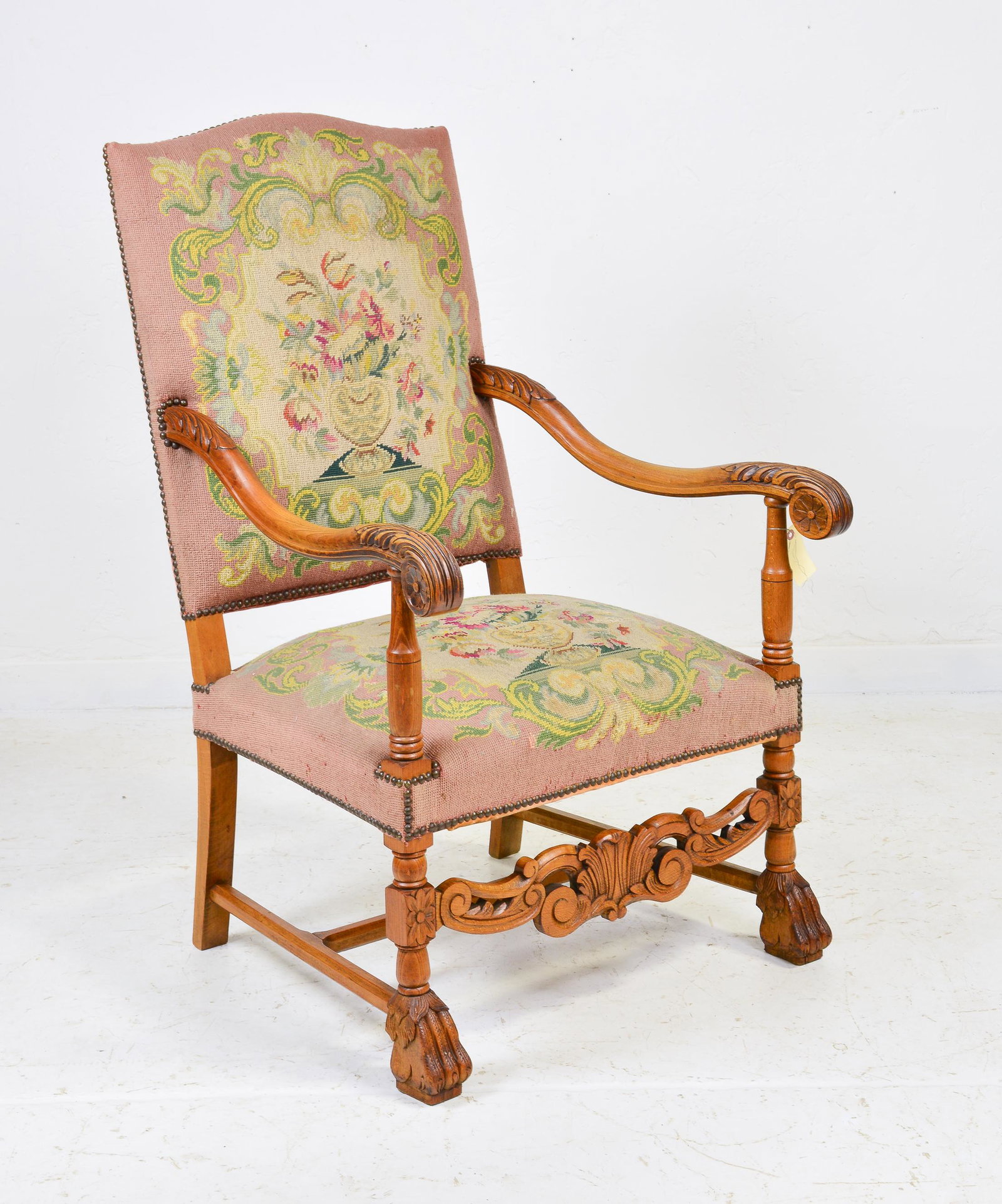 French Carved Oak Upholstered Arm Chair #3 (1 of 3)